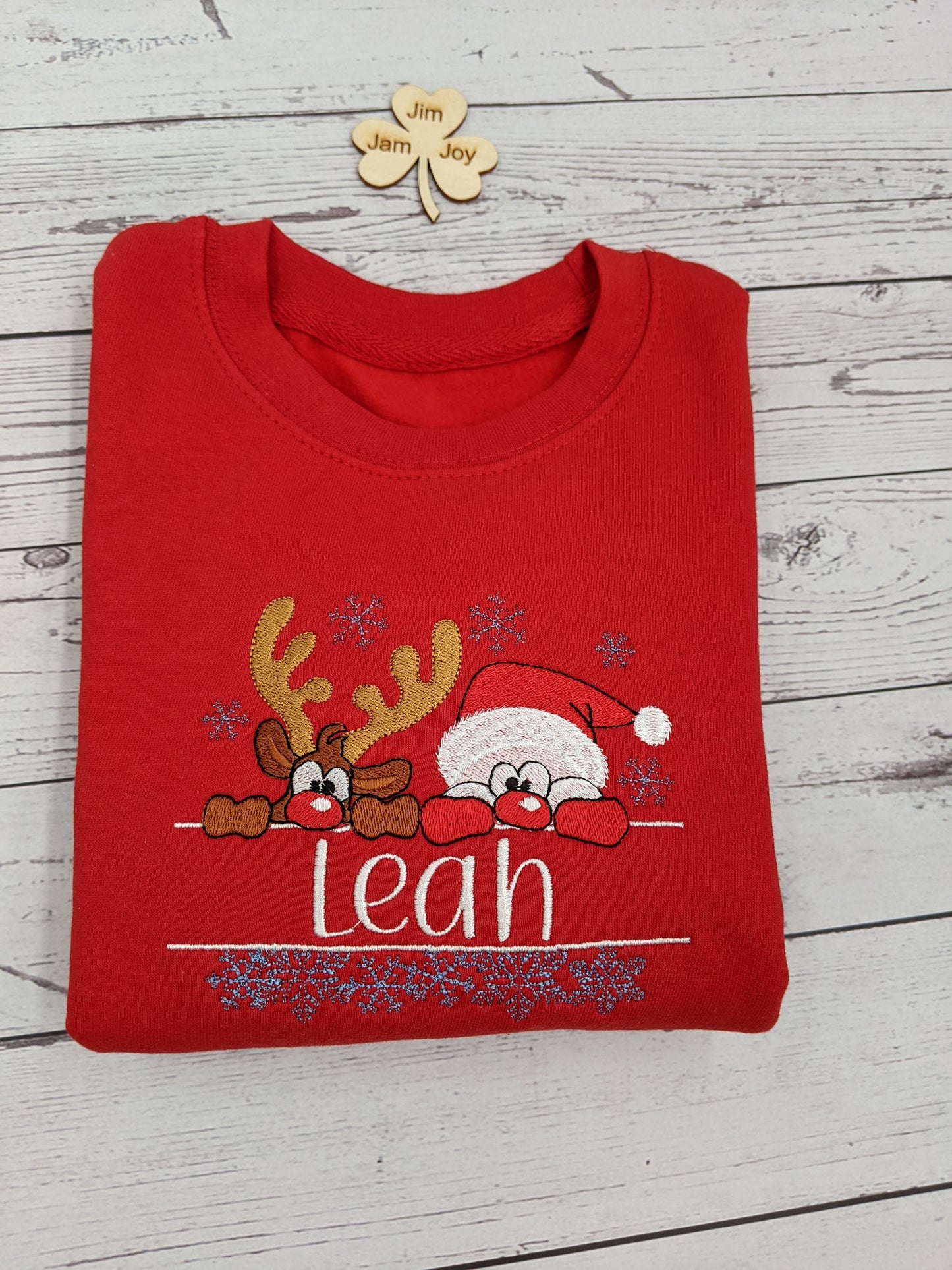 PRE order -Children's Christmas Sweatshirt | Personalised | Christmas Jumper | Santa and Rudolph | Xmas Jumper | Embroidered