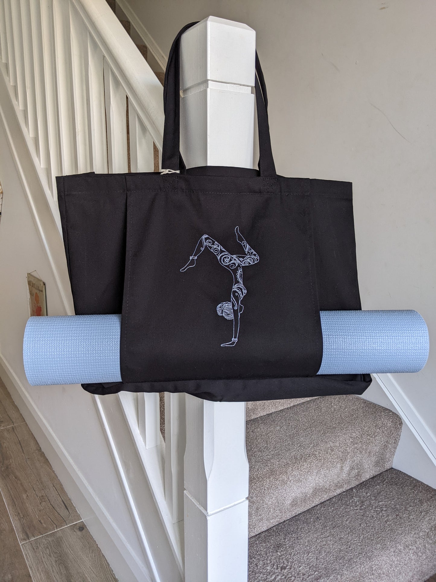 Personalised Organic Yoga Tote Bag with Yoga Poses - Embroidery