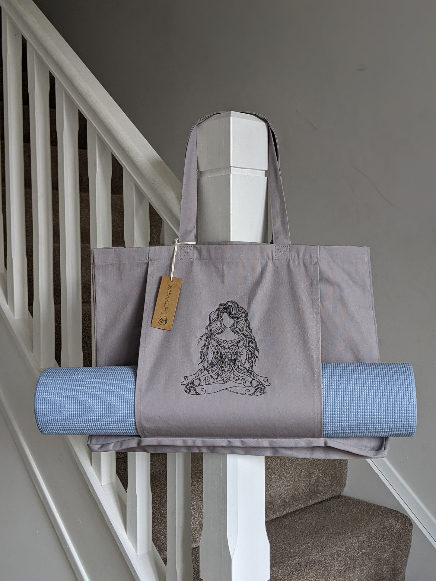 Personalised Organic Yoga Tote Bag with Yoga Poses - Embroidery