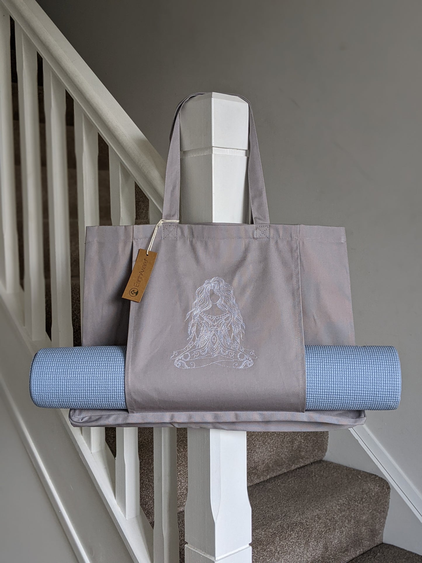 Personalised Organic Yoga Tote Bag with Yoga Poses - Embroidery