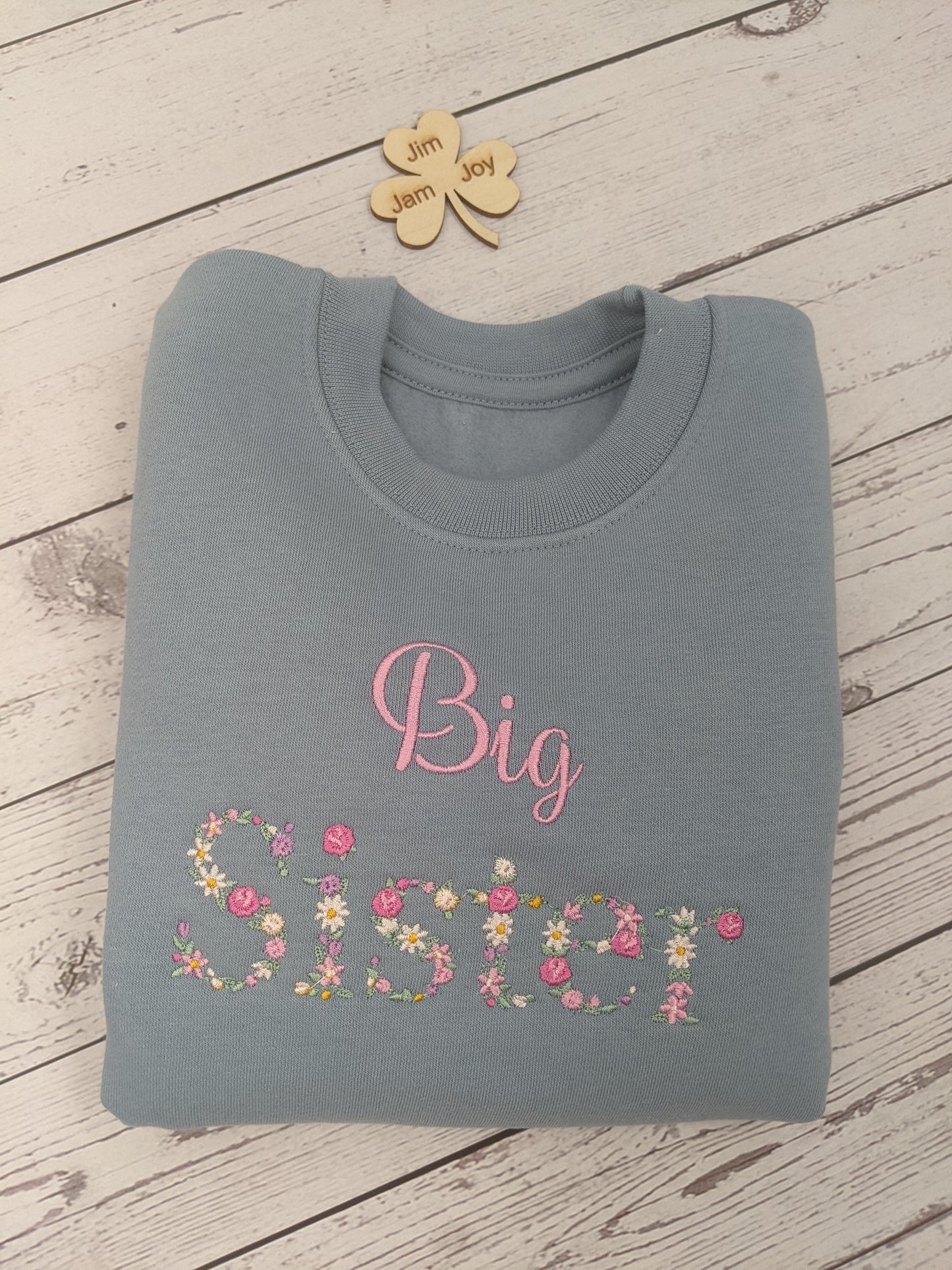Children's Big Sister Floral Sweatshirt | Big Sister Flower Monogram | Embroidery