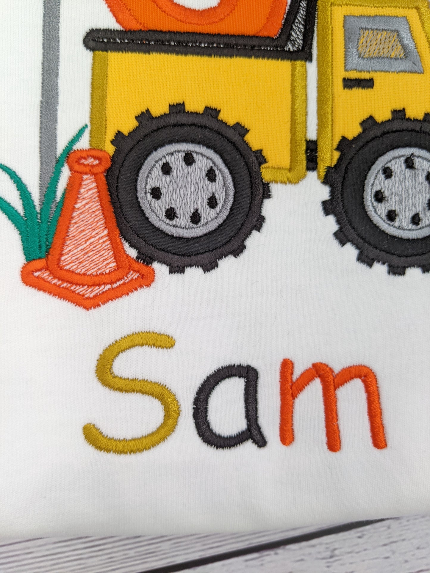 Truck theme birthday Tshirt or sweatshirt | Excavator with name and number shirt | Embroidered