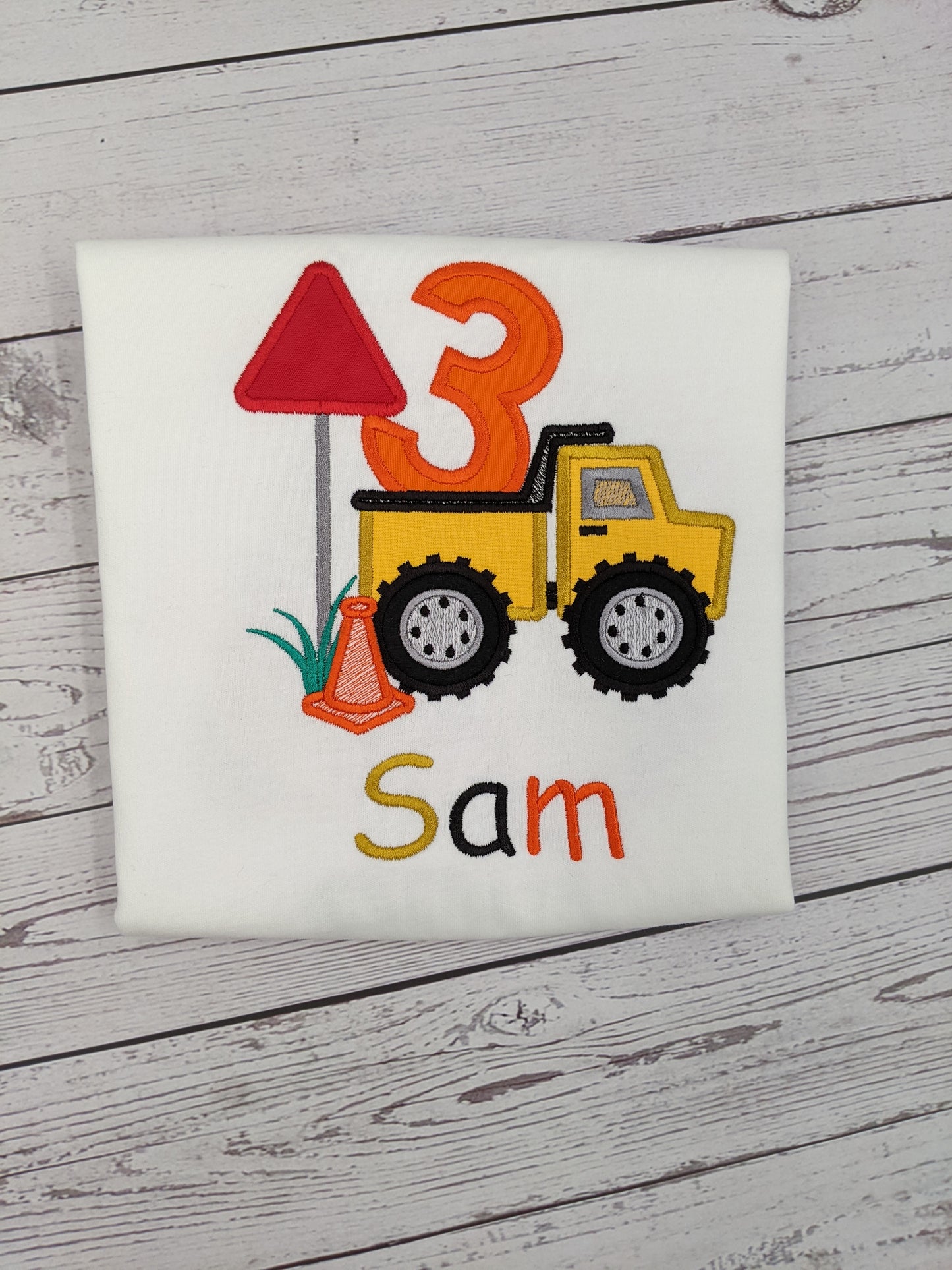 Truck theme birthday Tshirt or sweatshirt | Excavator with name and number shirt | Embroidered