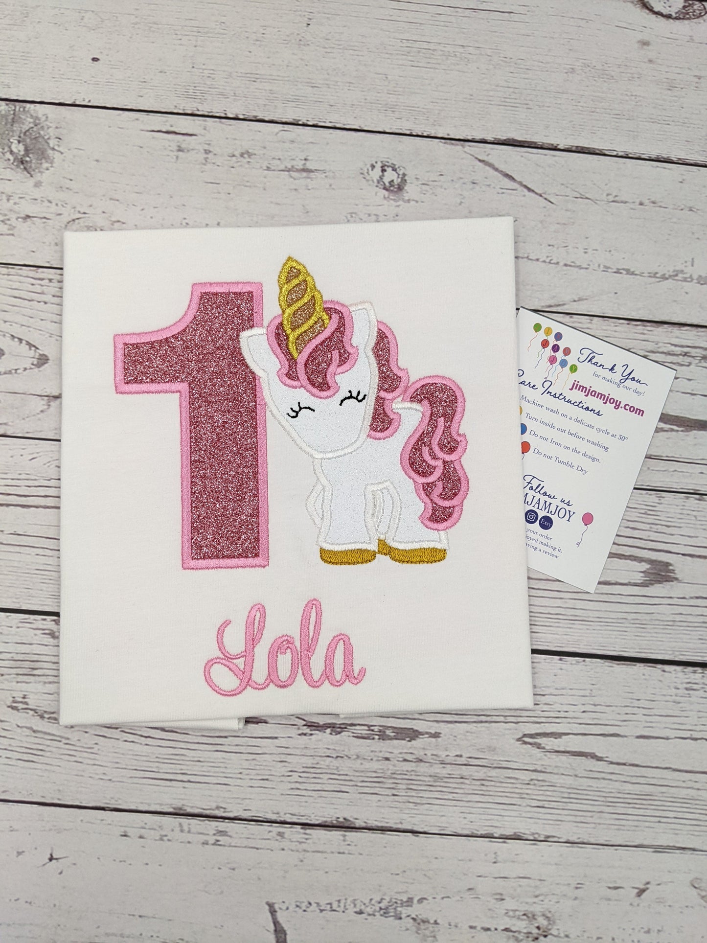 Children Personalised Birthday Tshirt with Cute Baby Unicorn - Embroidery