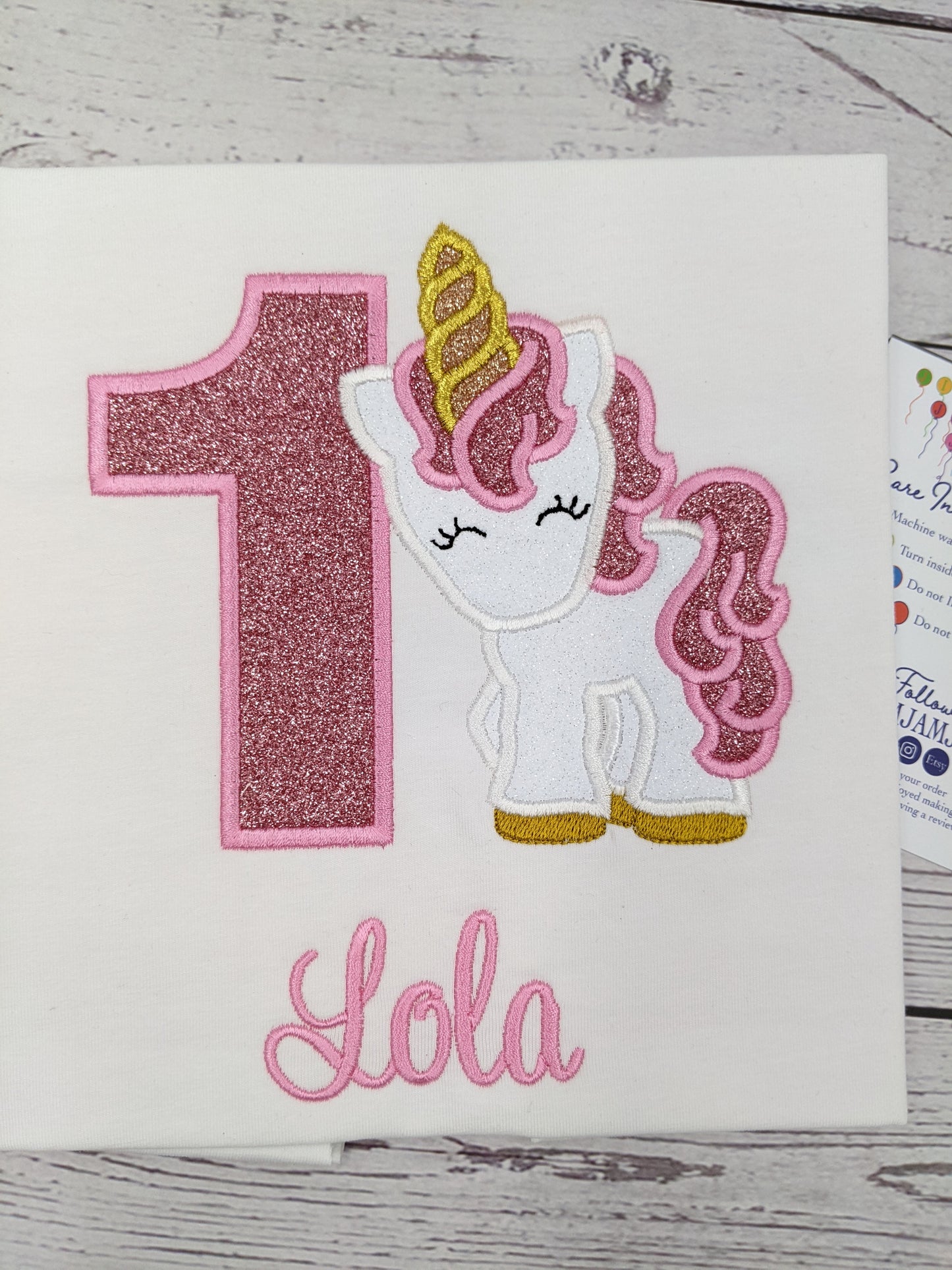 Children Personalised Birthday Tshirt with Cute Baby Unicorn - Embroidery