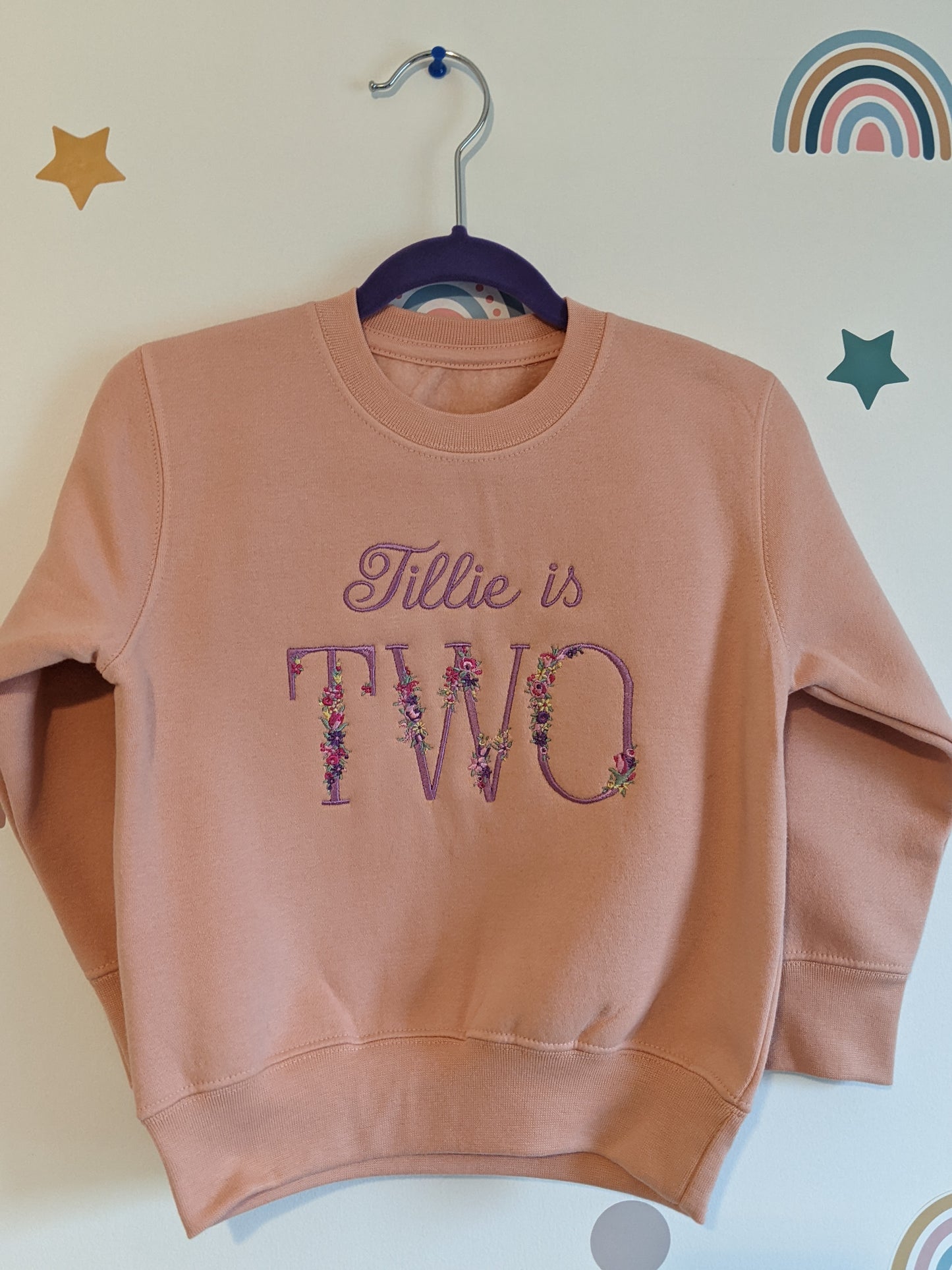 Children Personalised 2nd Birthday Sweatshirt with Monogram Floral Font- Embroidery