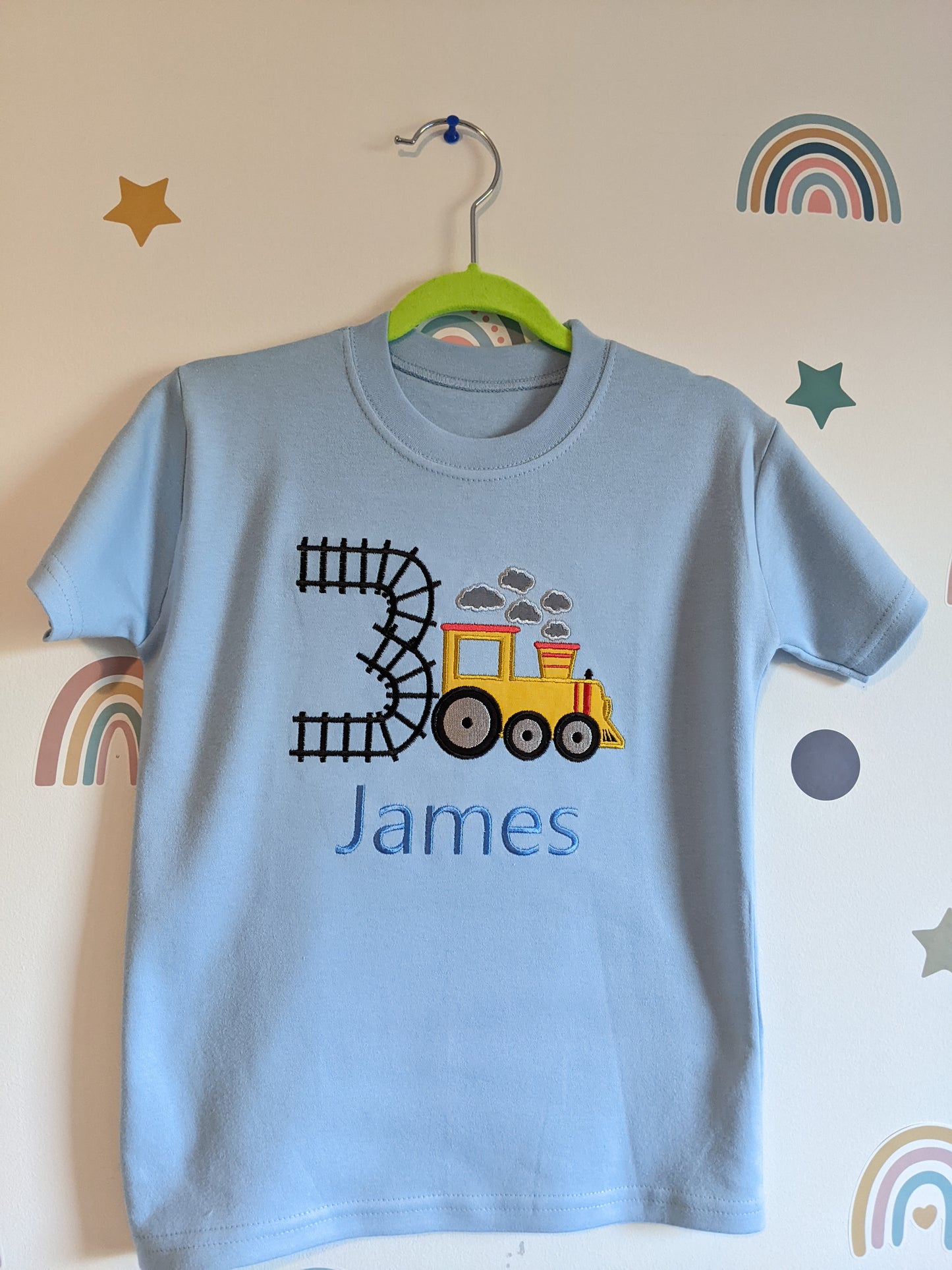 Children Personalised Birthday Tshirt with Train -Tchoo Tchoo Train - Embroidery