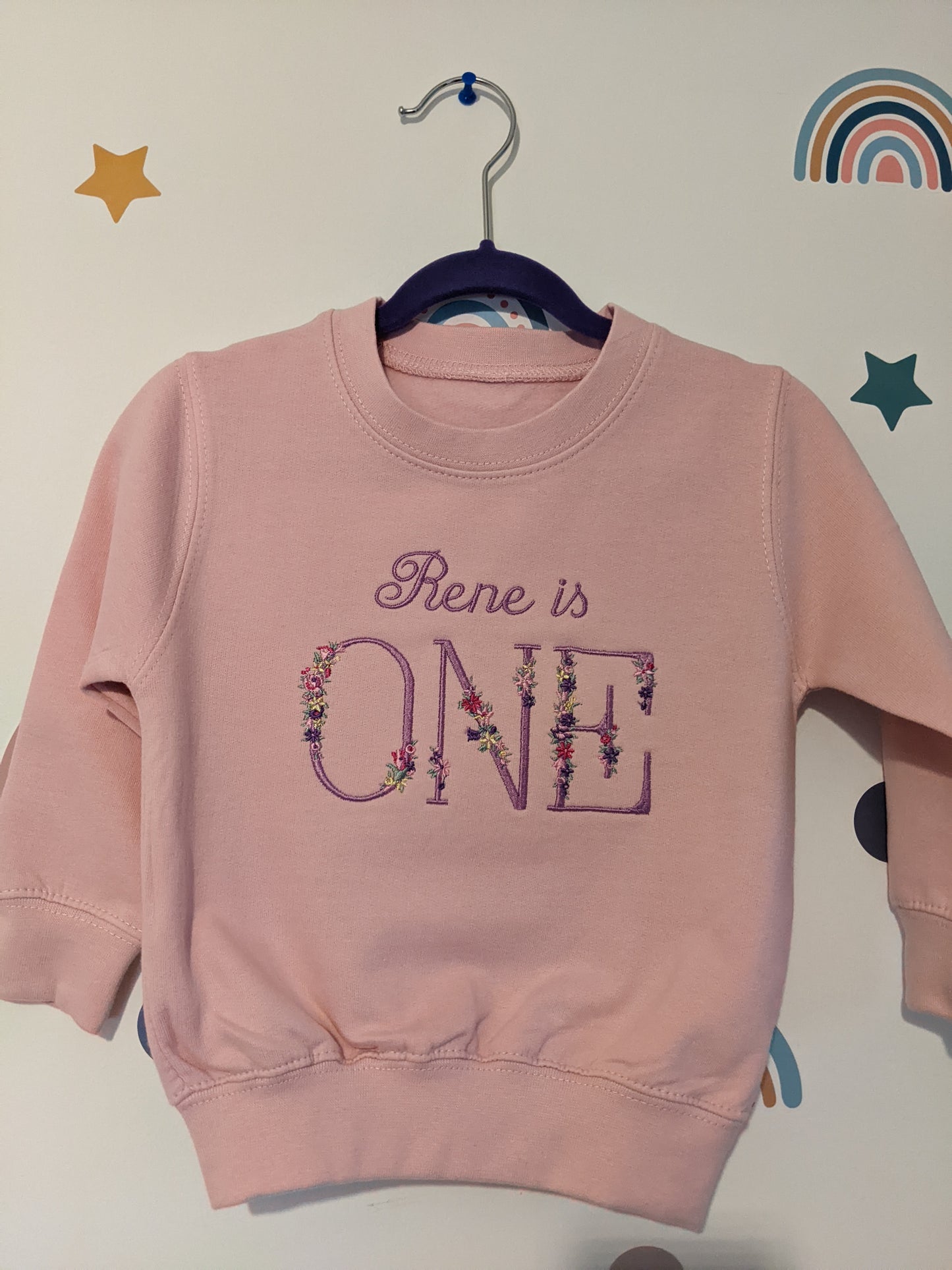 Children Personalised 1st Birthday Sweatshirt with Monogram Floral Font- Embroidery