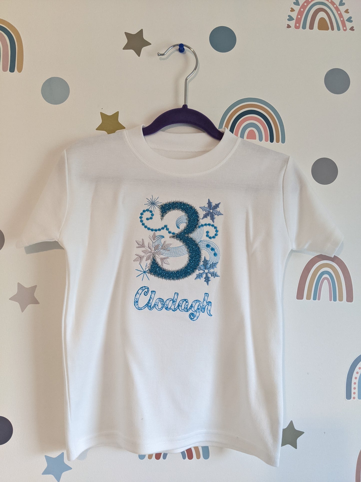 Personalised Frozen Birthday Tshirt | Snow Font | Kid Birthday Tshirt - Embroidery