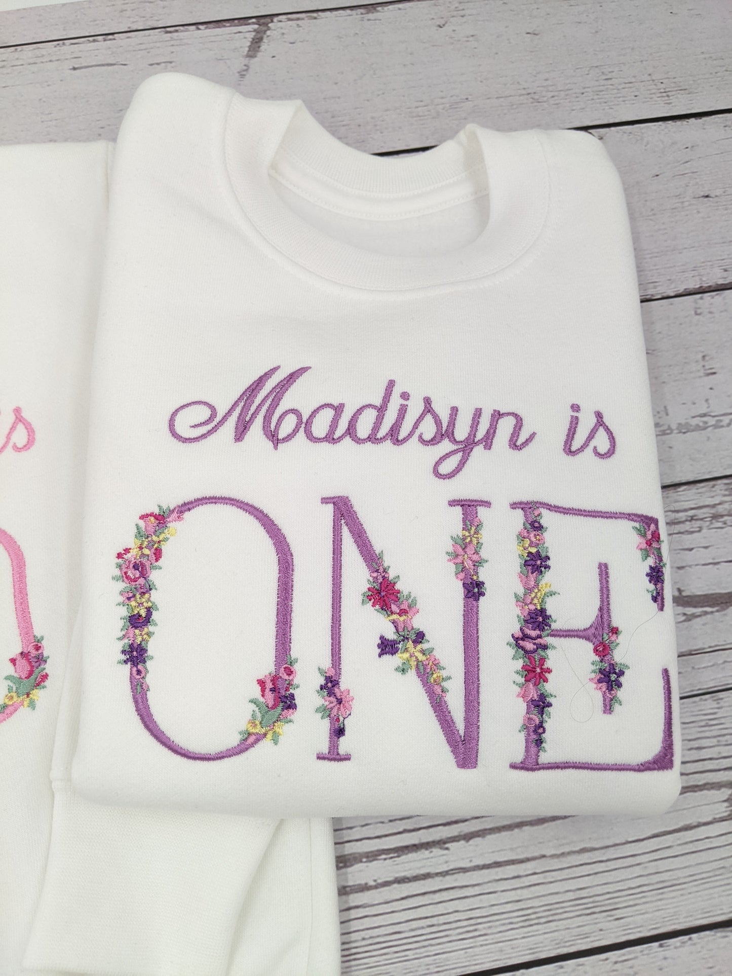 Children Personalised 1st Birthday Sweatshirt with Monogram Floral Font- Embroidery