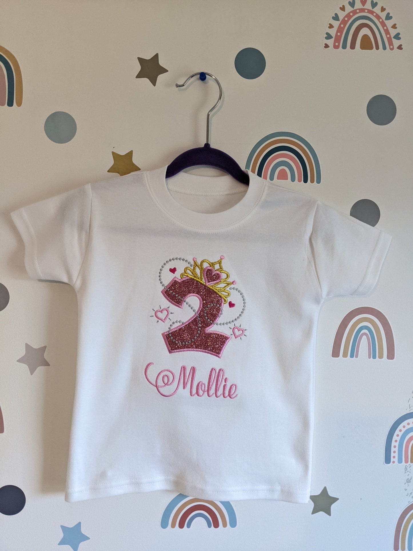 Children Personalised Princess Tiara Birthday Tshirt - Embroidery
