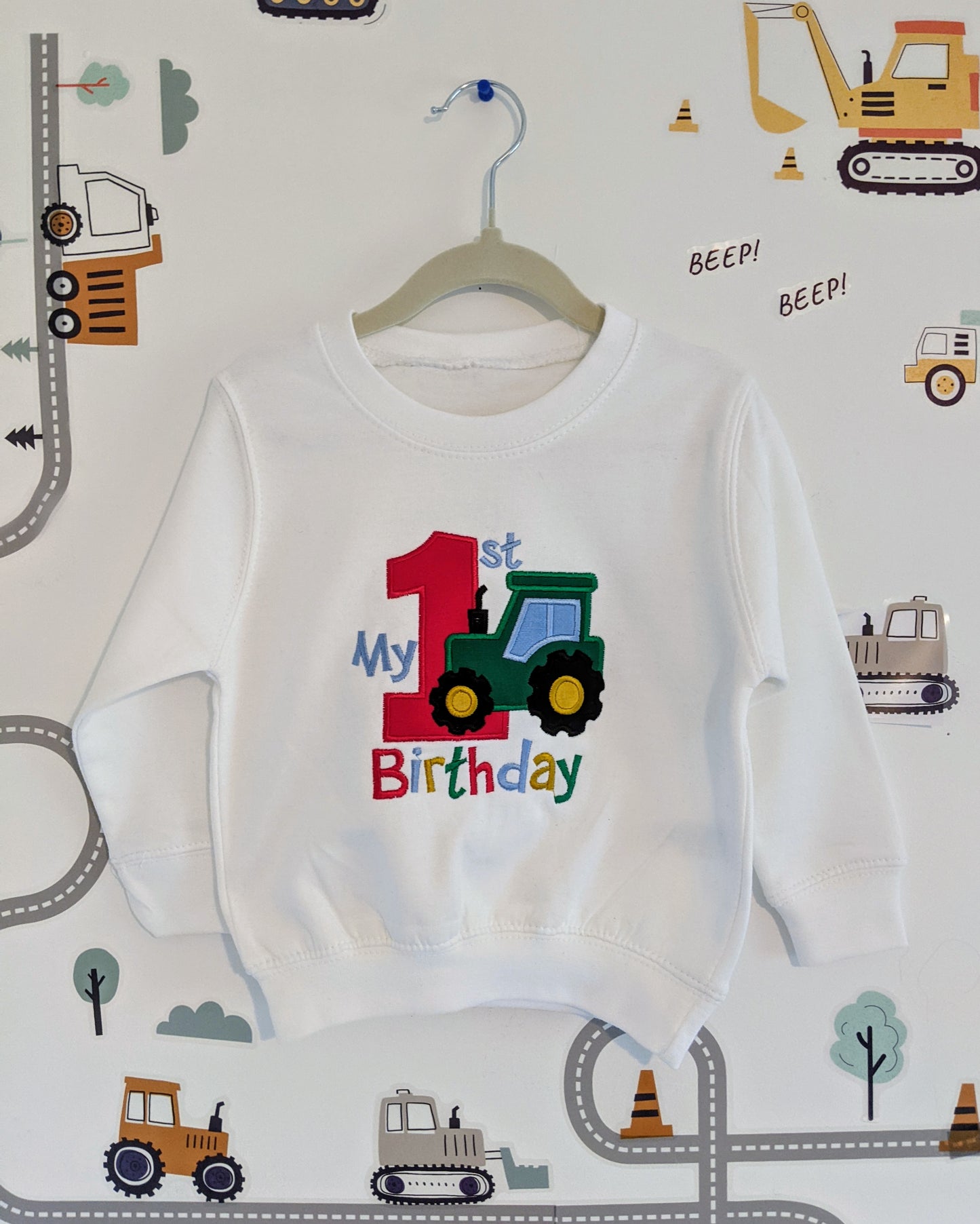 My 1st Birthday Tractor Sweatshirt | Embroidered