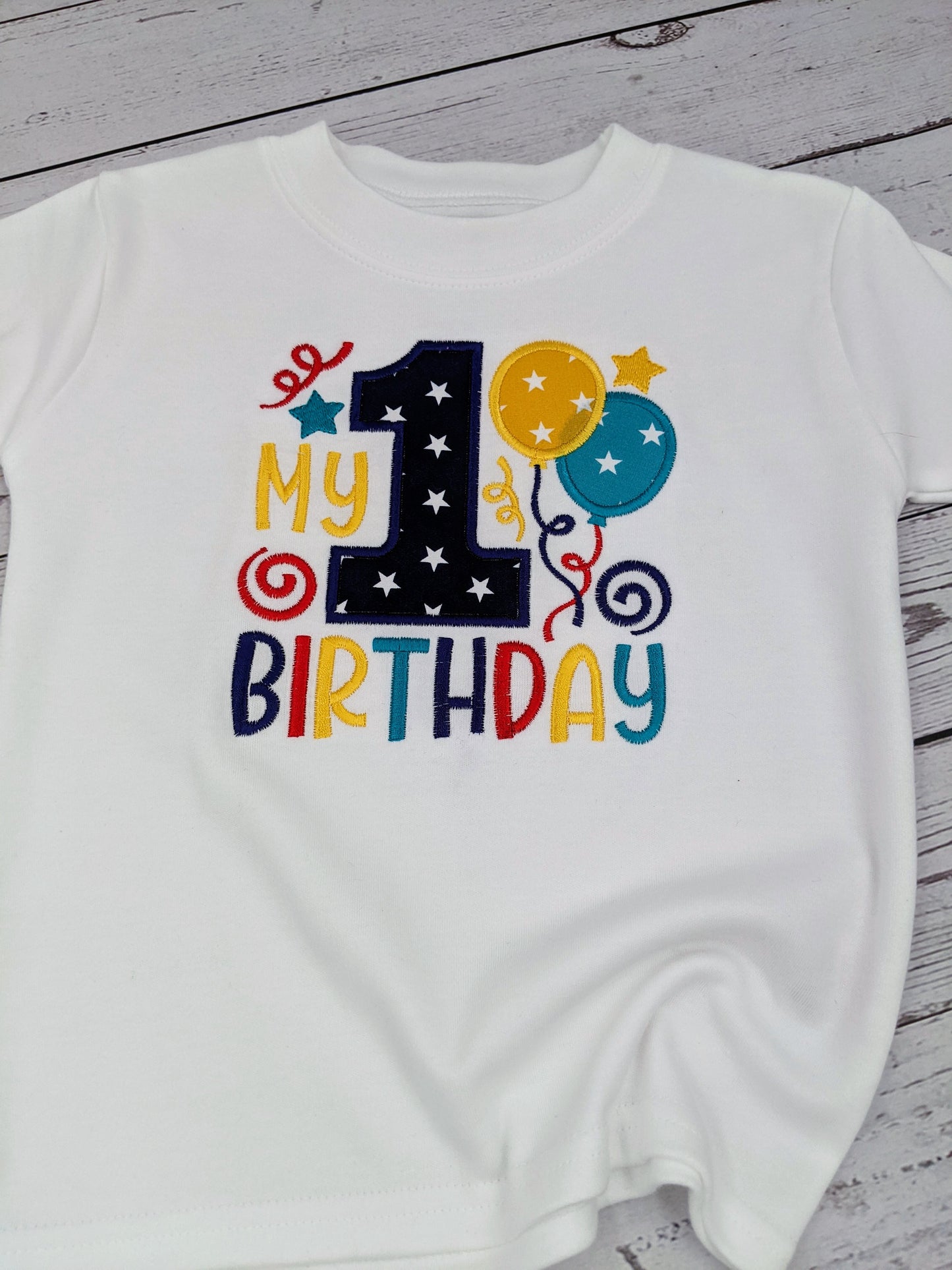 My 1st Birthday Tshirt Boy Balloon Party - Embroidery