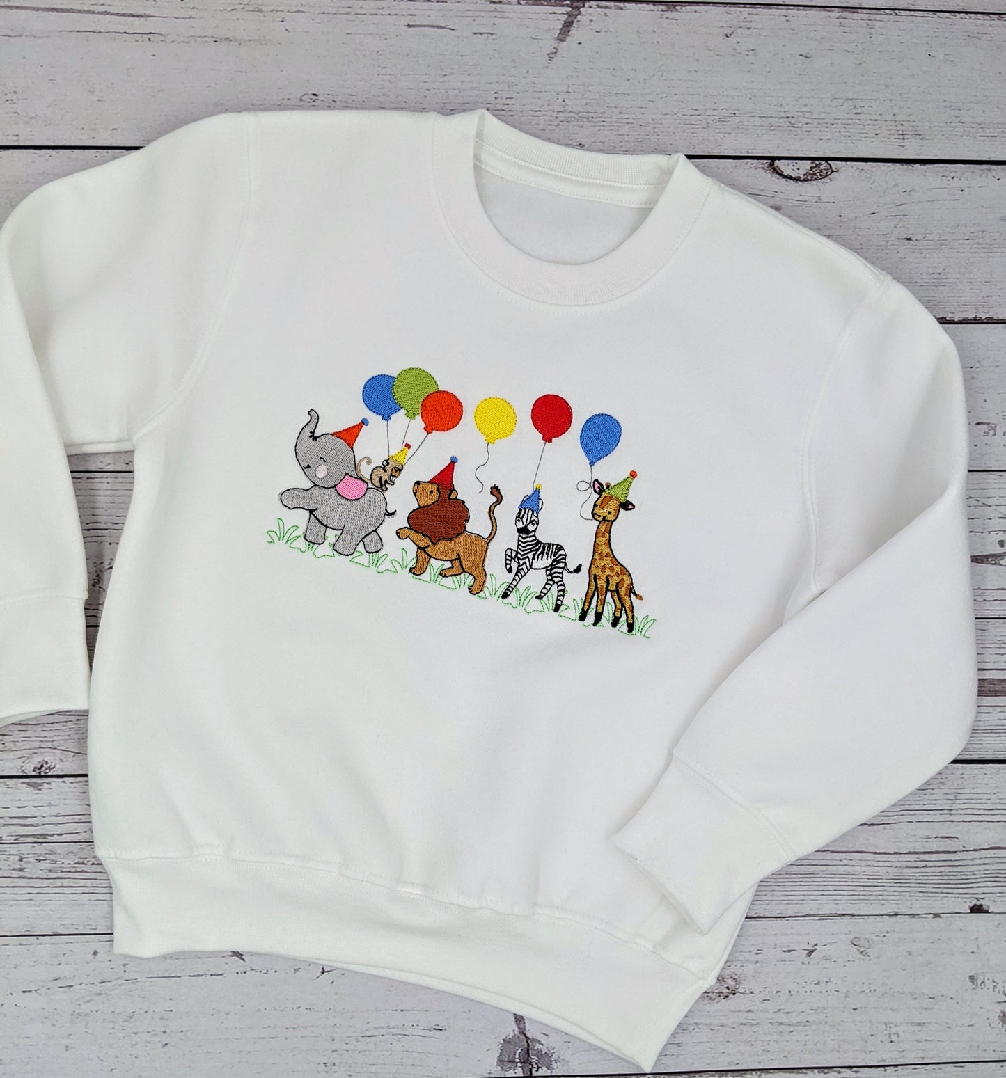 Zoo Animals Fiesta Balloon Party Sweatshirt | Embroidered