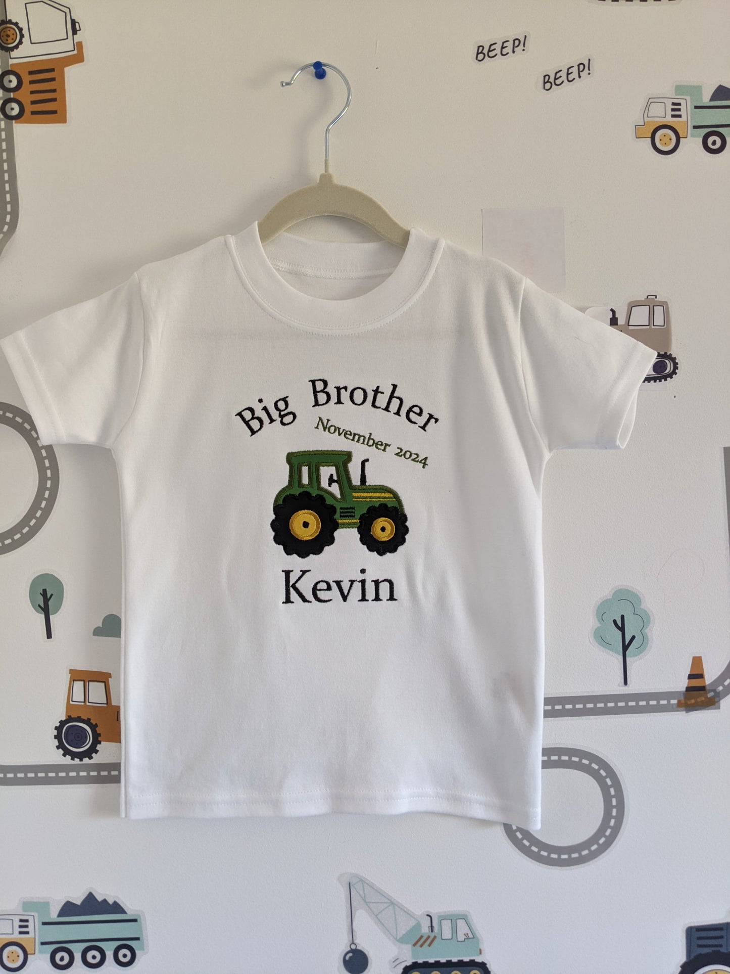 Big Brother Green Tractor Tshirt - Siblings Shirt - Embroidery