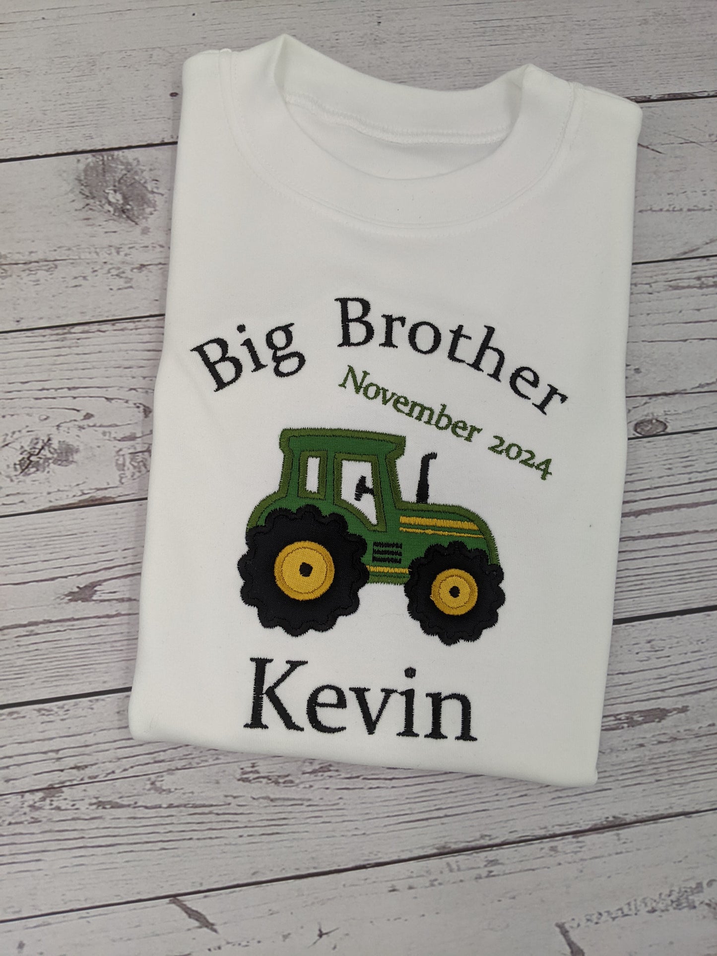Big Brother Green Tractor Tshirt - Siblings Shirt - Embroidery