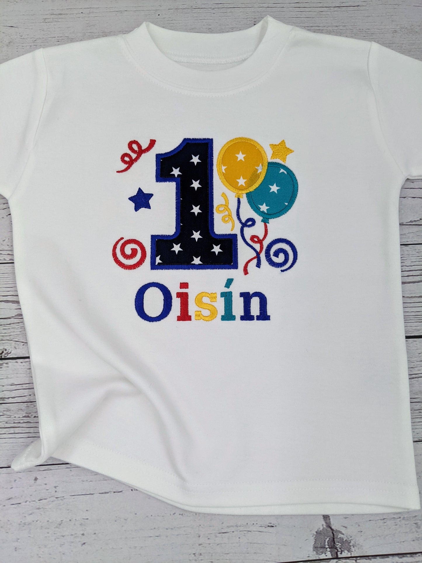 Personalised Birthday Tshirt Boy Balloon Party - Embroidery