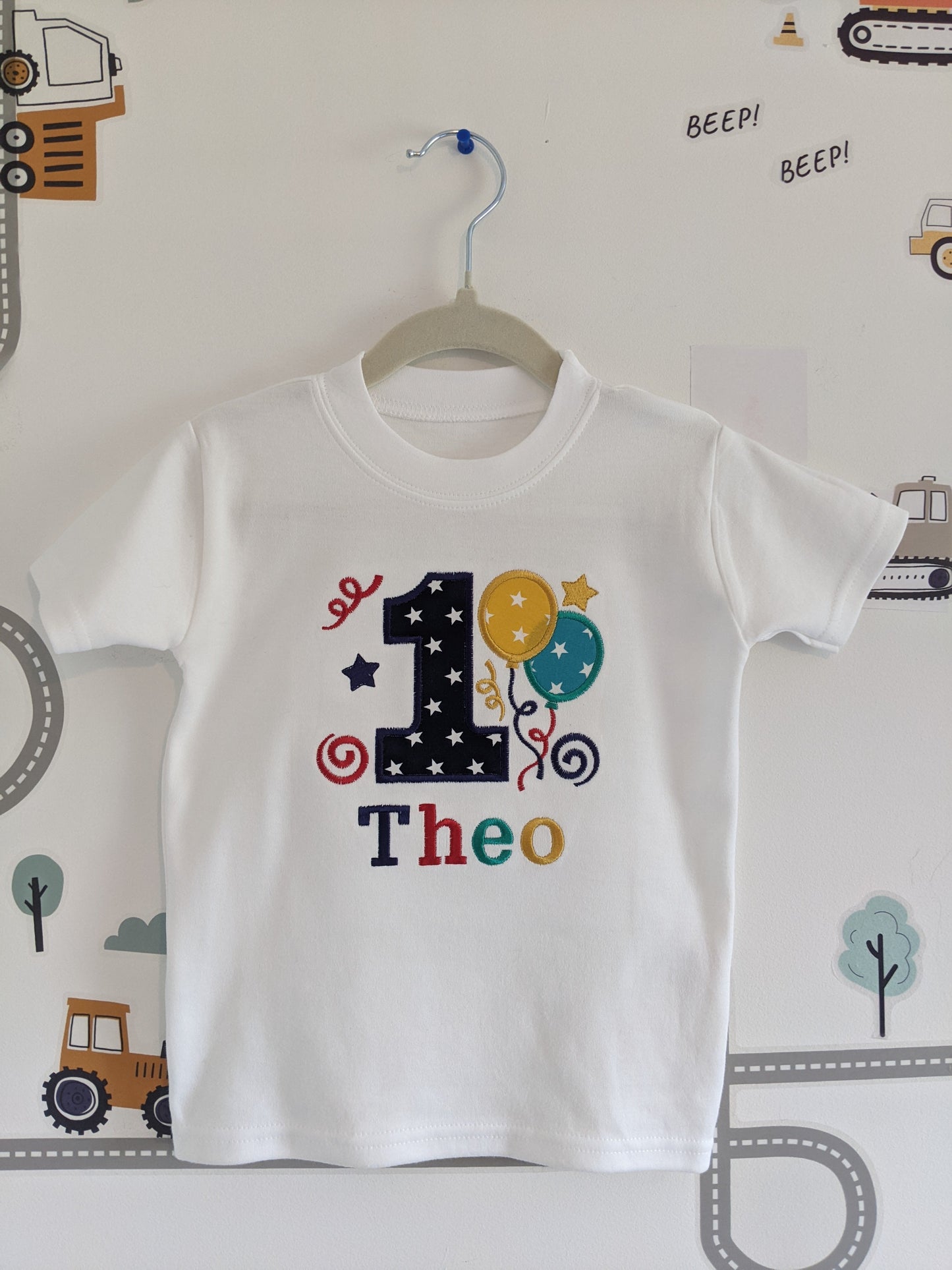 Personalised Birthday Tshirt Boy Balloon Party - Embroidery