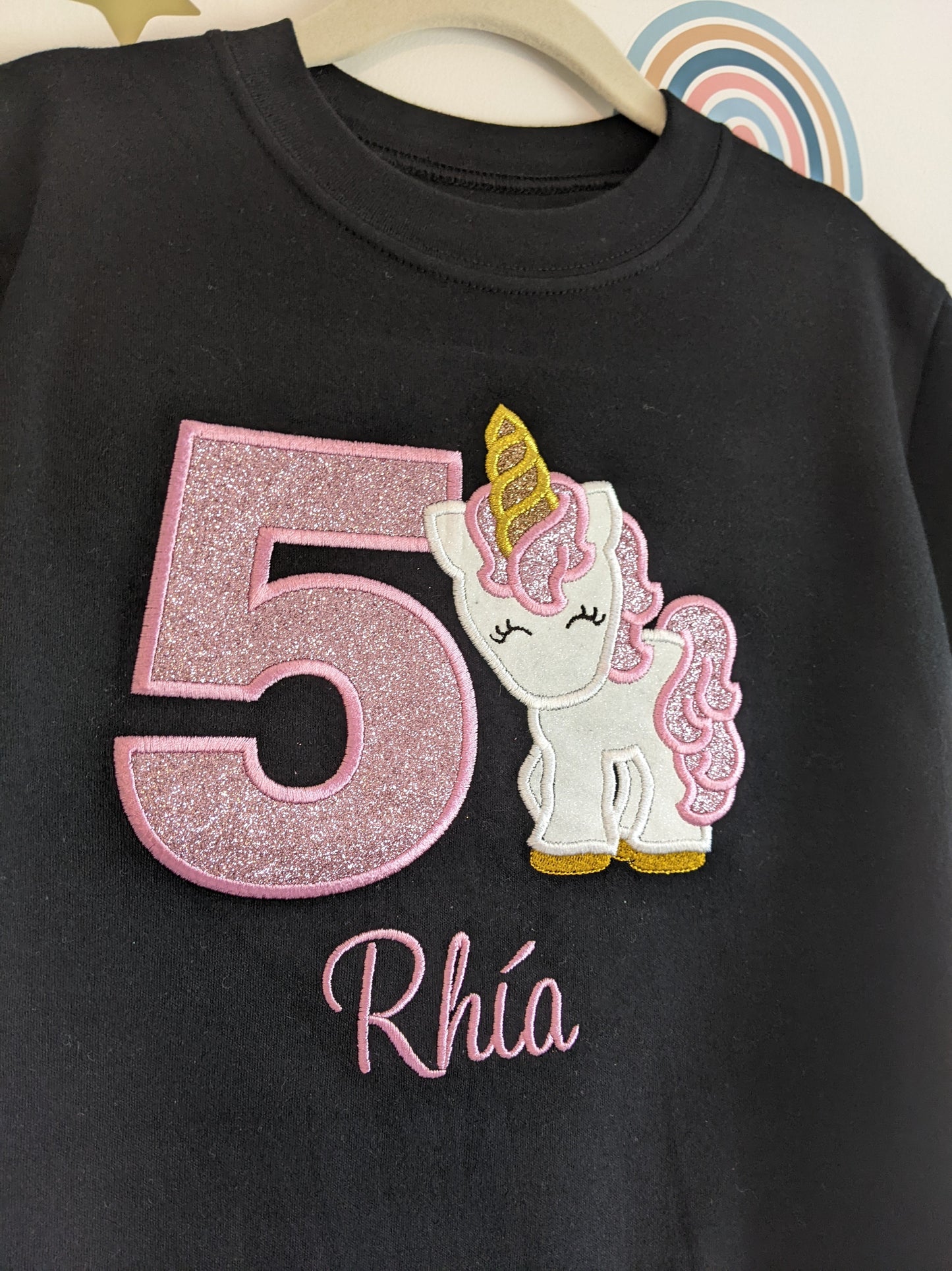 Children Personalised Birthday Tshirt with Cute Baby Unicorn - Embroidery