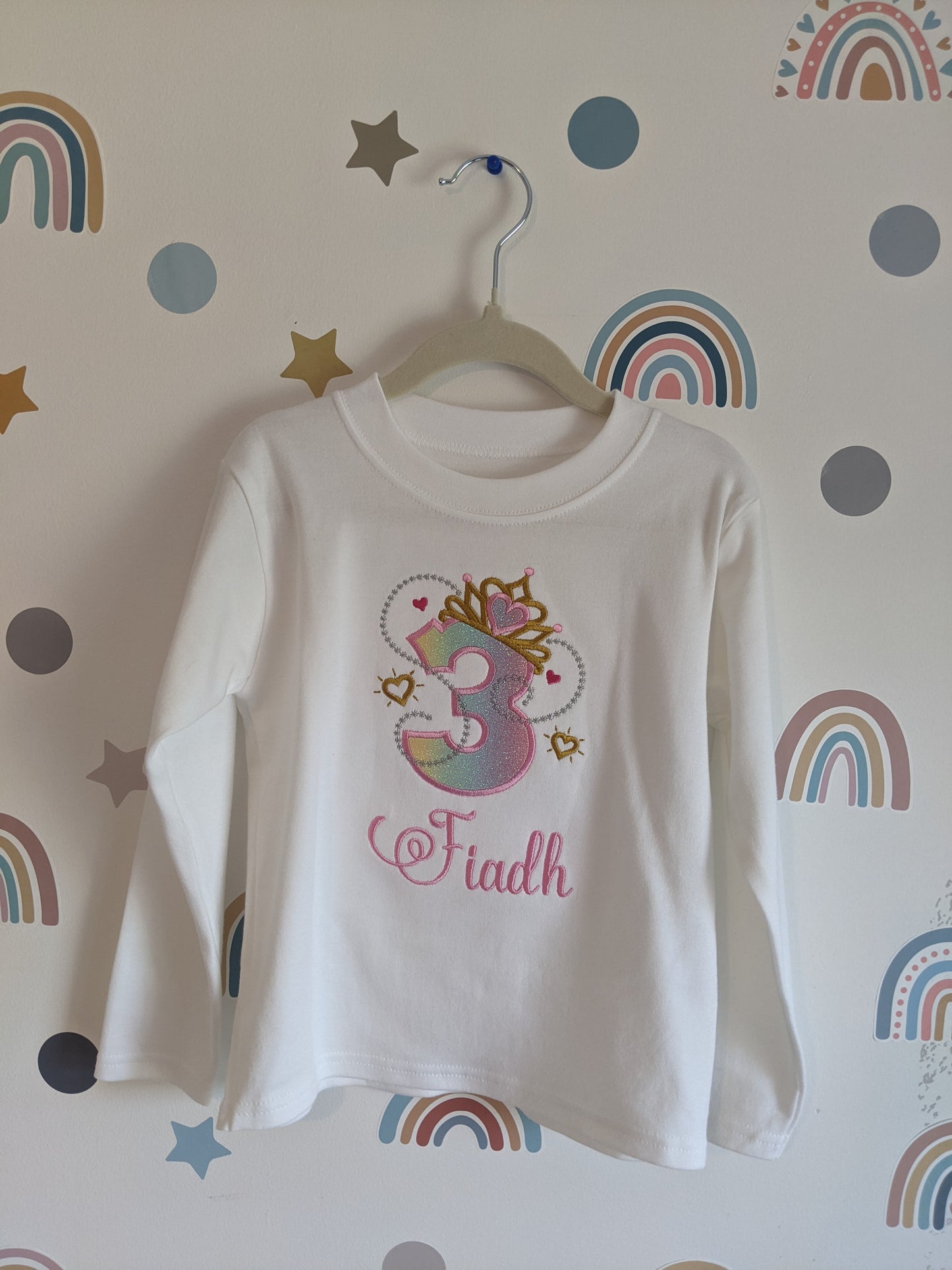 Children Personalised Princess Tiara Birthday Tshirt | Embroidery