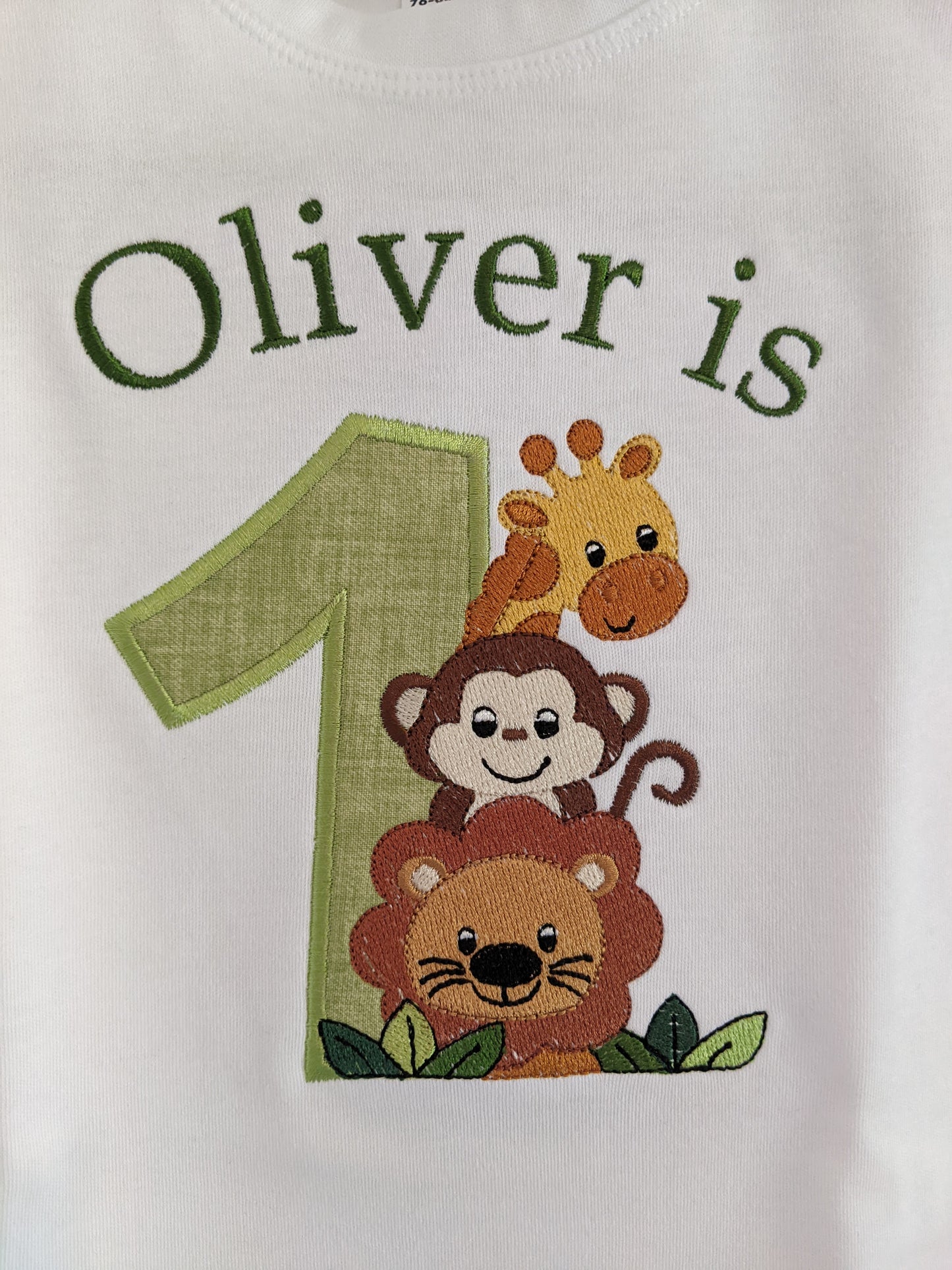 Monkey, Lion and Giraffe Personalised Birthday Tshirt Embroidery