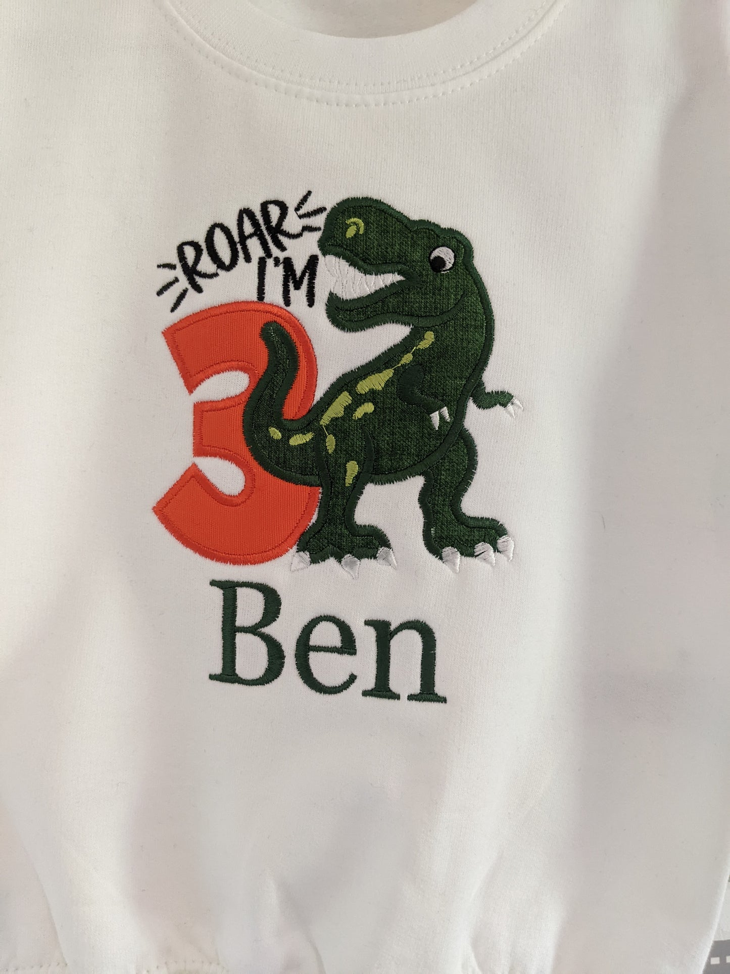 "Roar I'm" Personalised Trex Birthday Sweatshirt | Embroidered