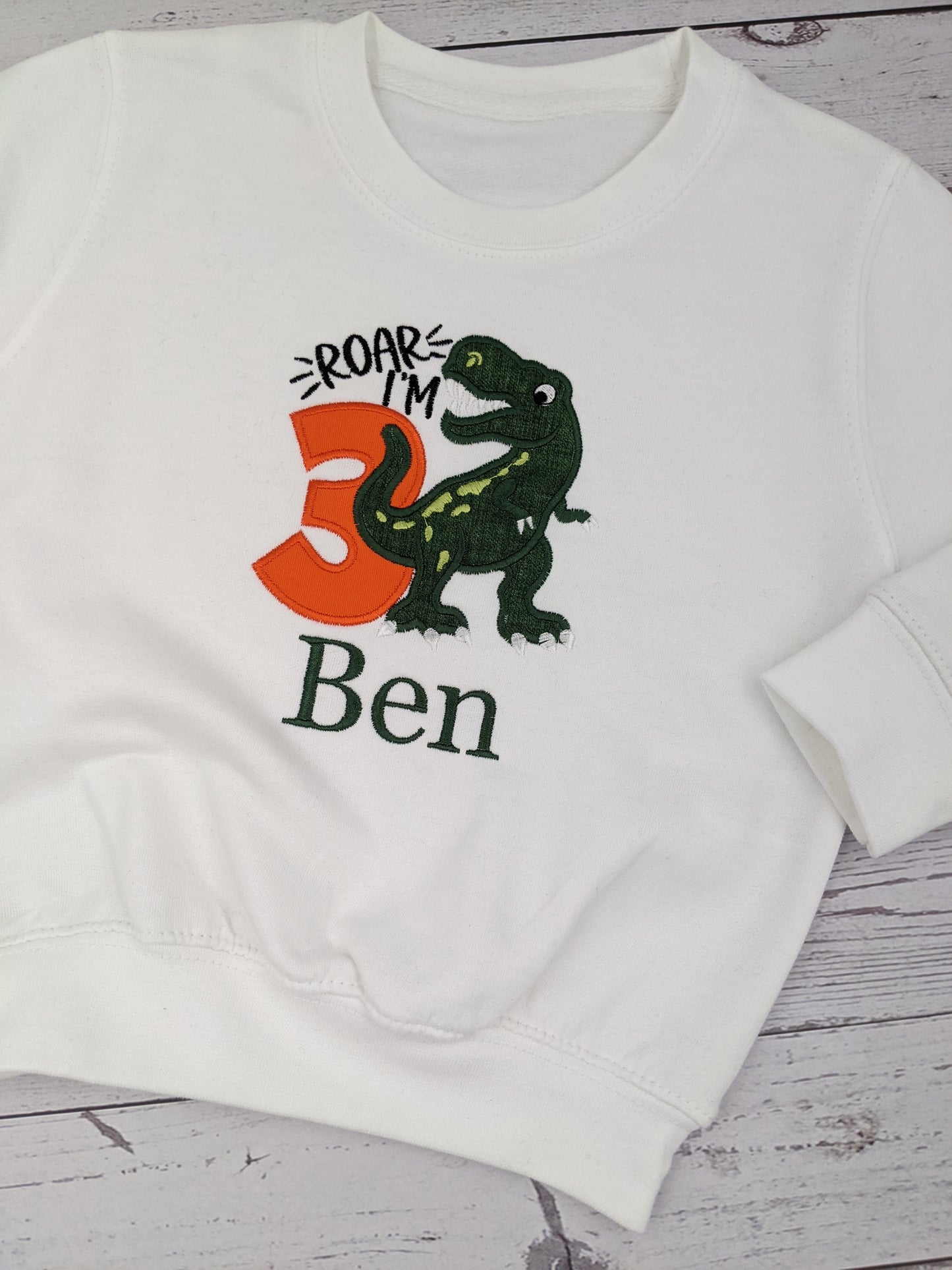 "Roar I'm" Personalised Trex Birthday Sweatshirt | Embroidered