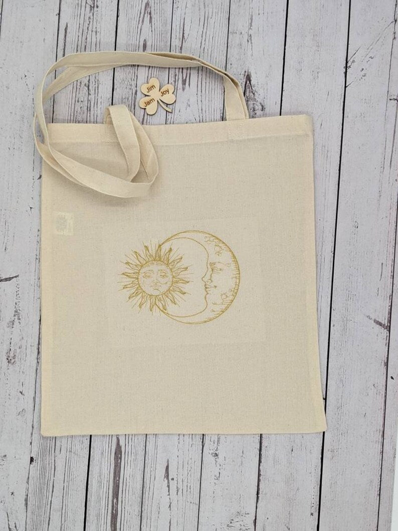 Sun and Moonl Tote Bag | 100 % Organic GOTS Cotton Tote | Embroidered