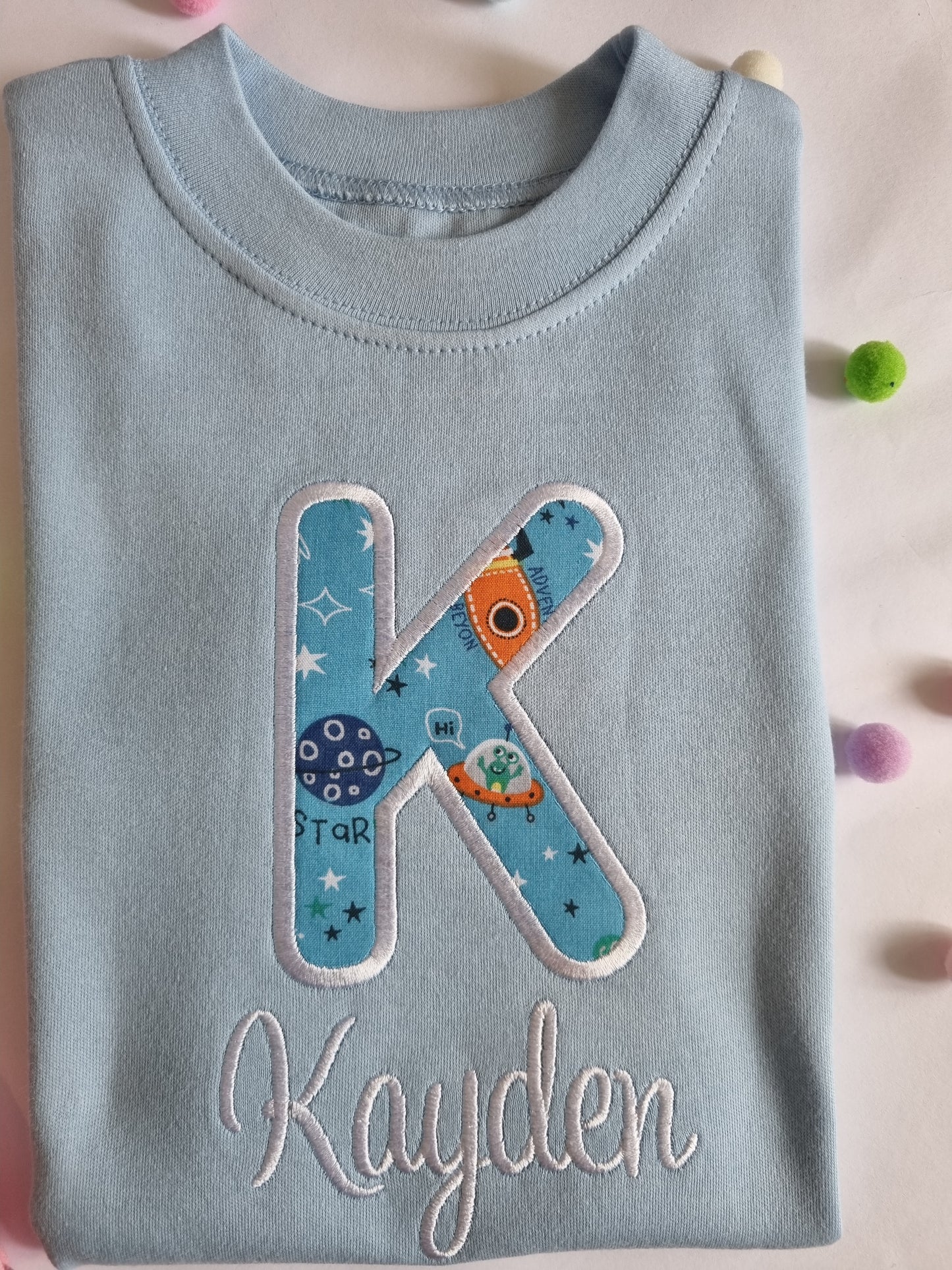Personalised Children's Tshirt | Flowers | Dinosaurs | Space | Embroidery