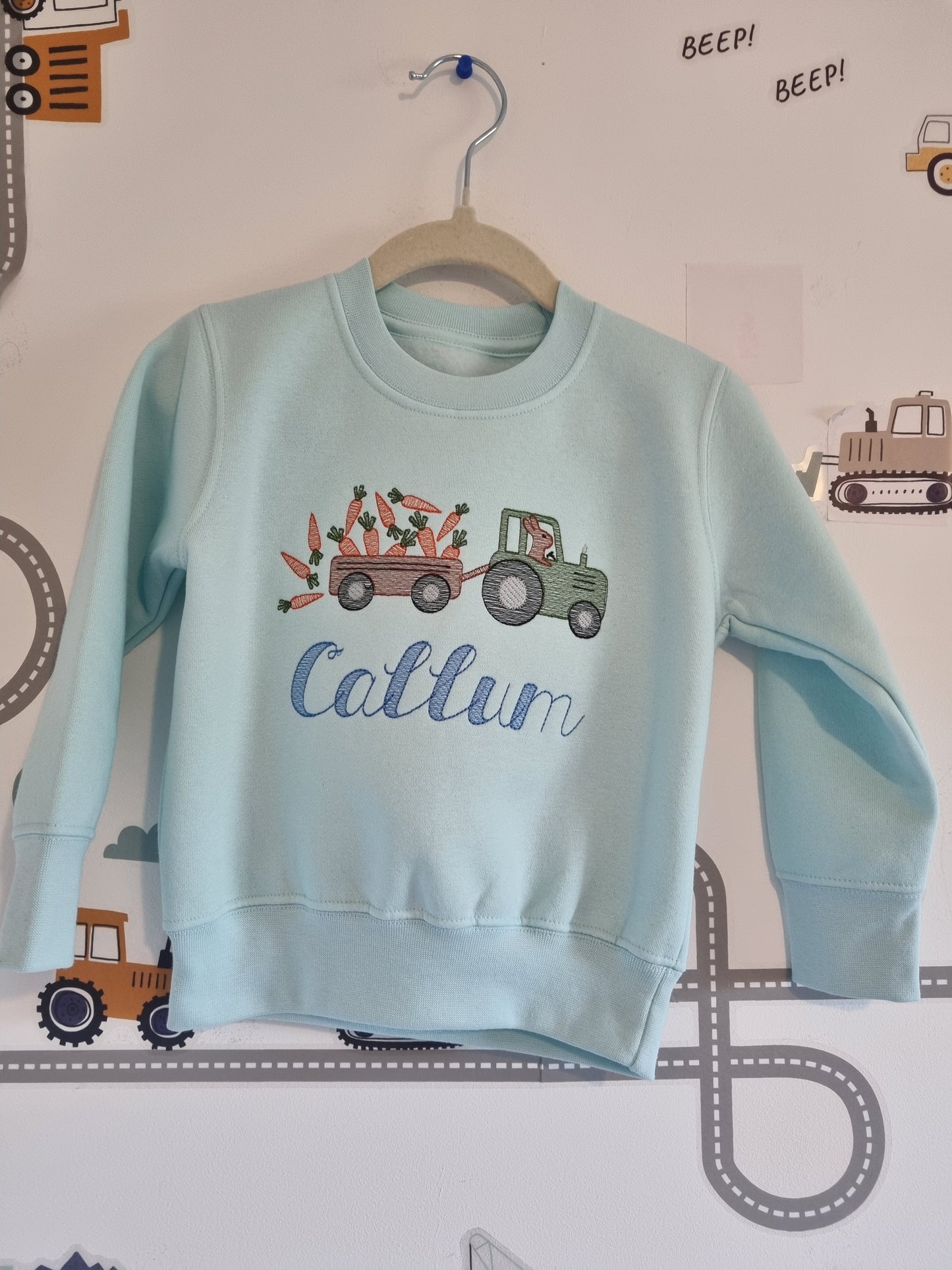 Personalised Easter Bunny Tractor Sweatshirt for kids | Easter Tractor | Easter Children's Tshirt | Embroidery