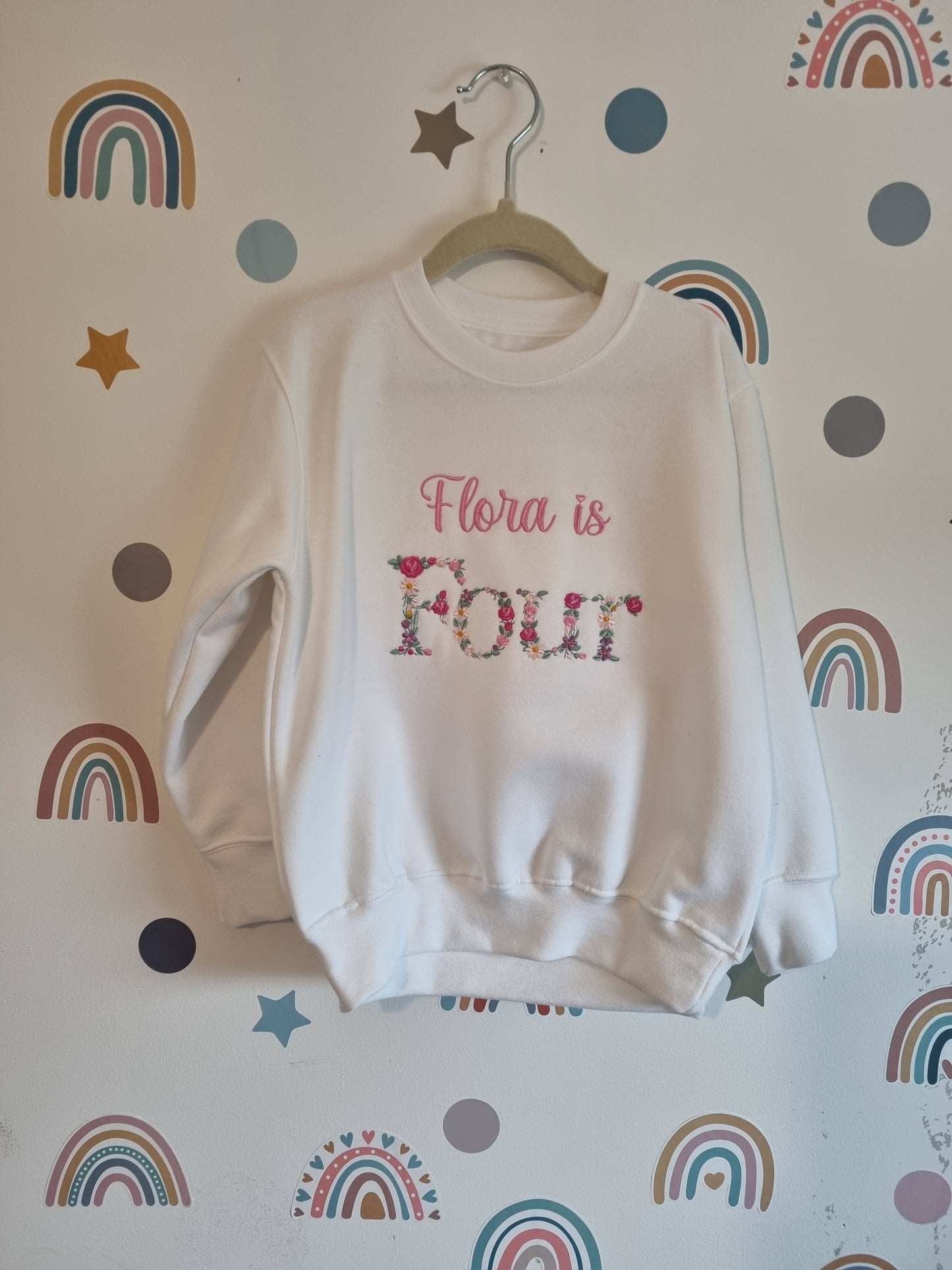 Children Personalised Birthday Sweatshirt with Monogram Floral Font- Embroidery - All AGE