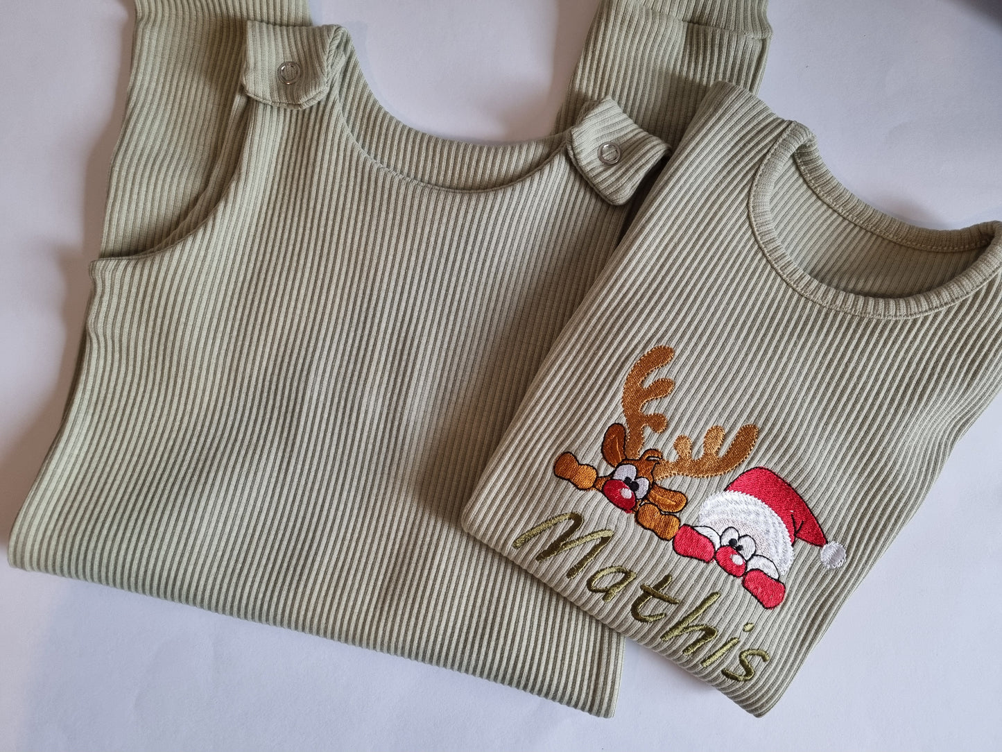 PRE ORDER Dungaree - Embroidery - Santa and Rudolph