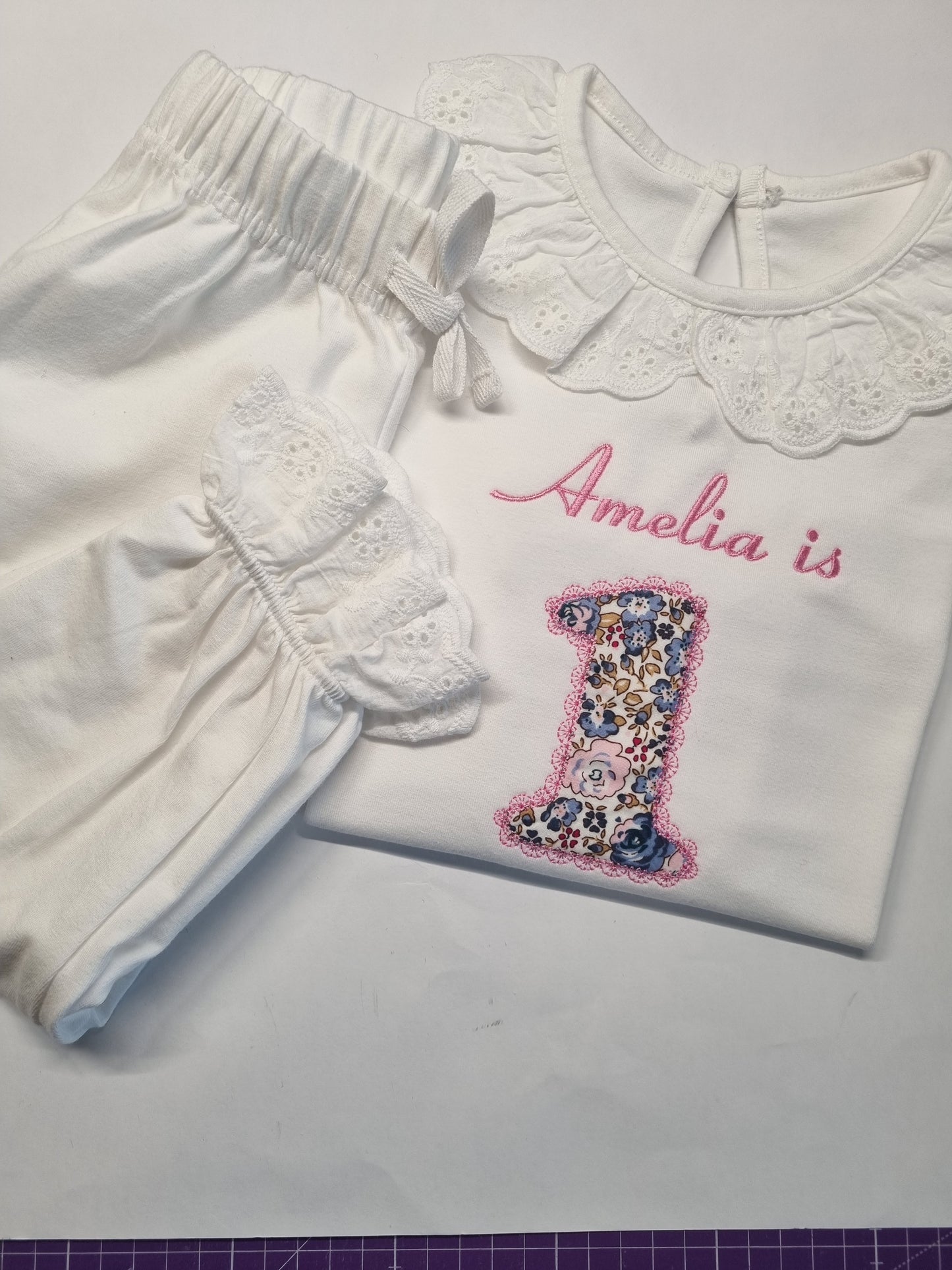 Personnalised Long Sleeved Frill Blush Pyjama Set - White or Blush - embroidery