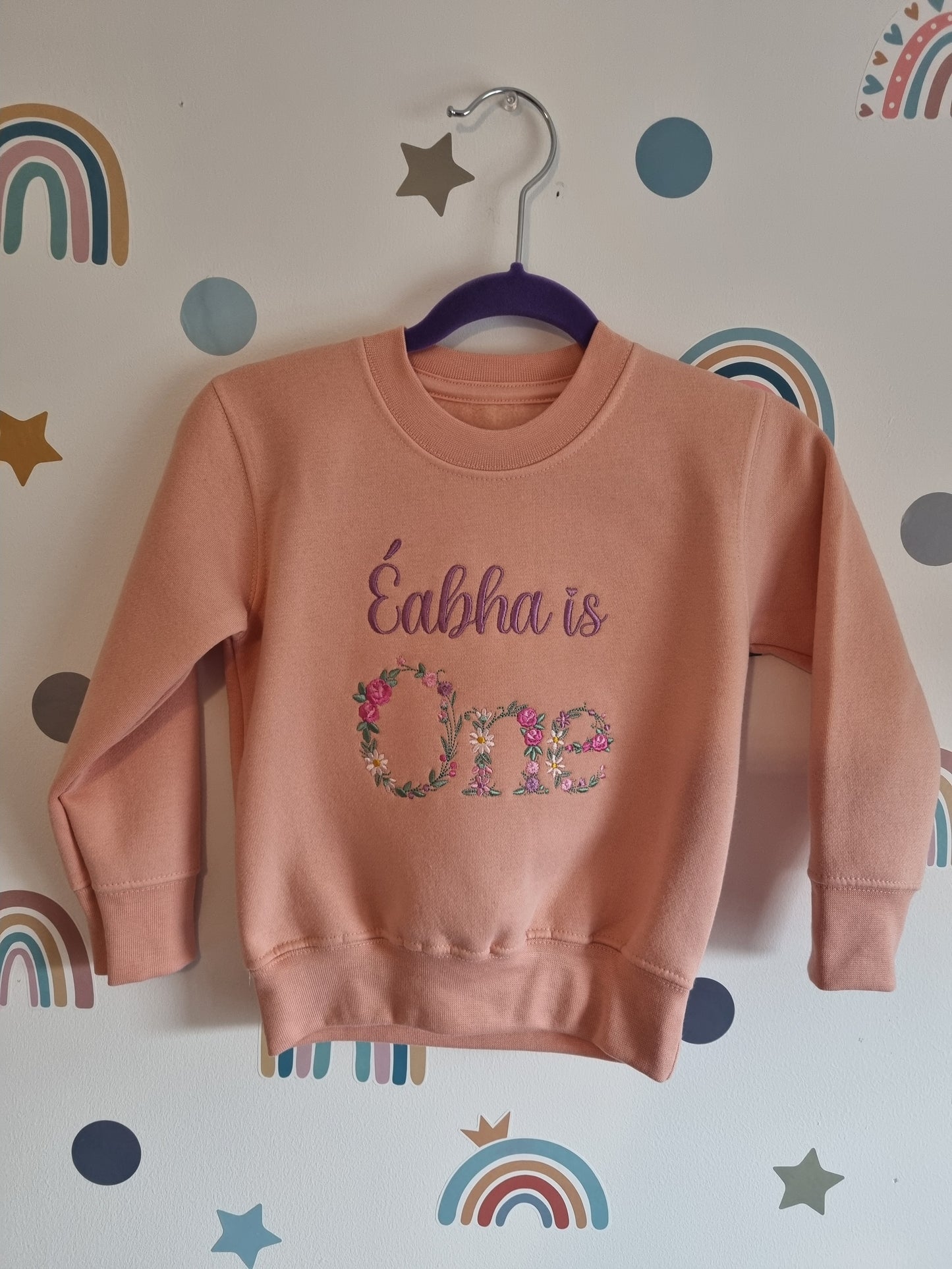 Children Personalised Birthday Sweatshirt with Monogram Floral Font- Embroidery - All AGE