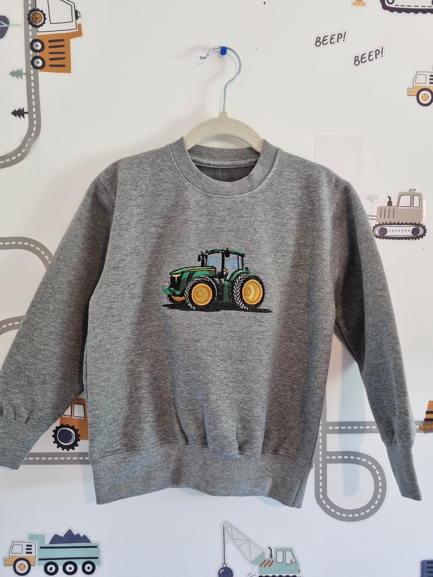 Children Sweatshirt with Green Tractor - Embroidered