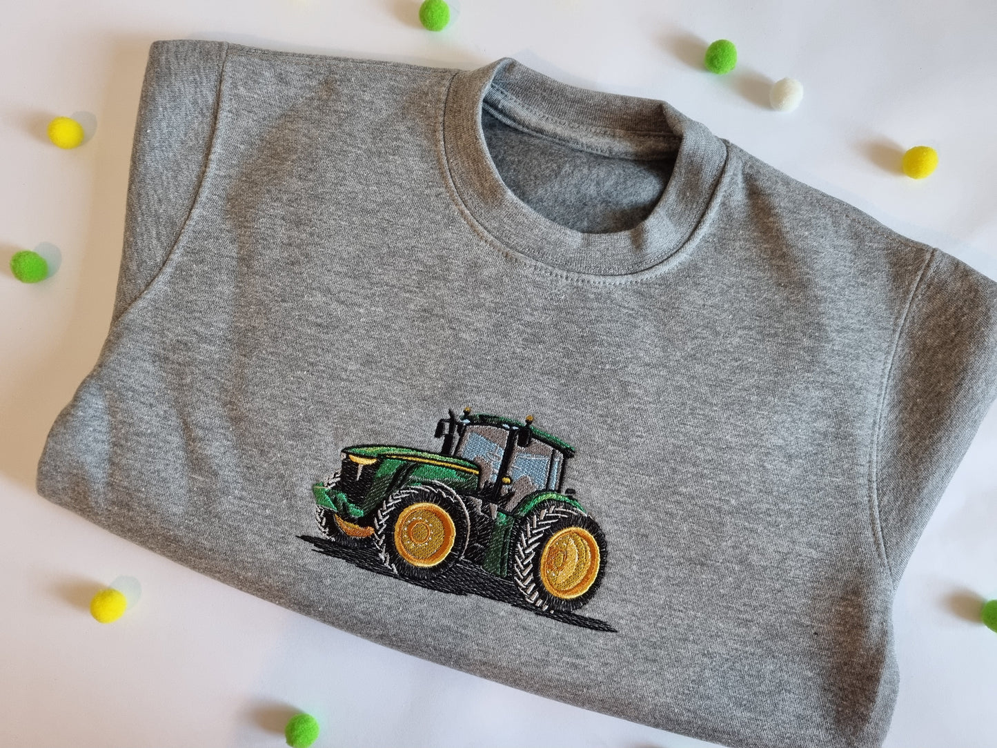 Children Sweatshirt with Green Tractor - Embroidered