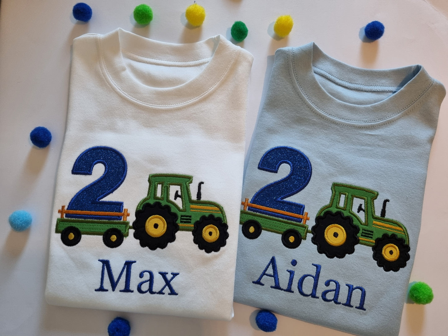 Children Personalised Birthday Tshirt with Tractor and Trailer - Embroidery