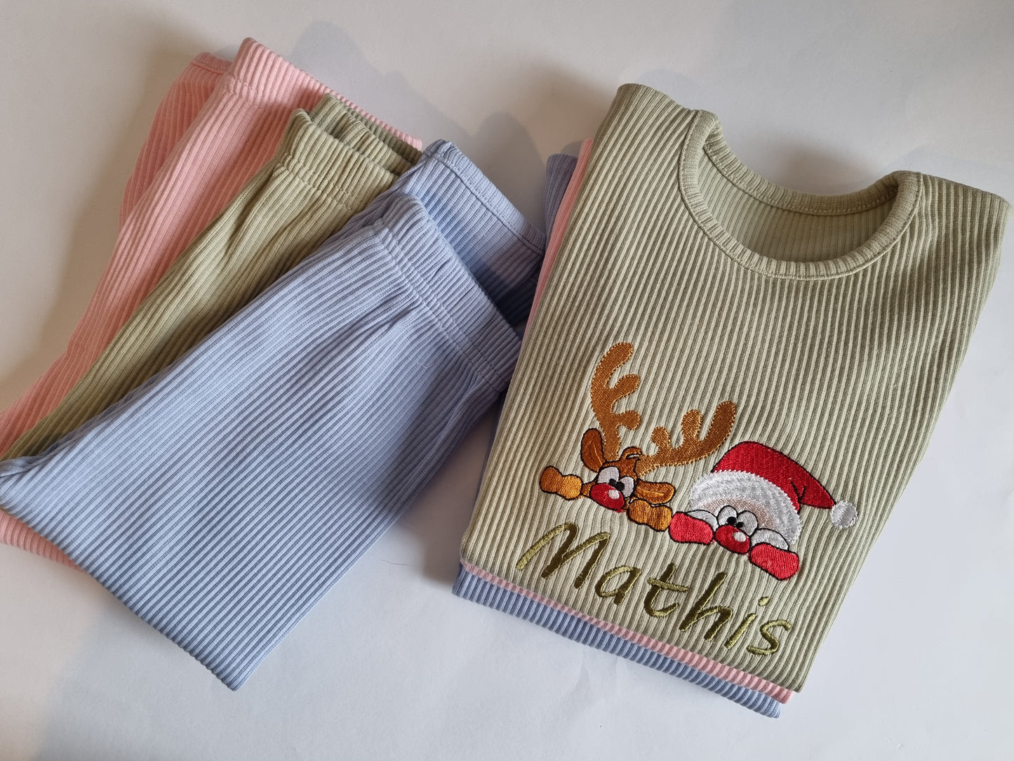 PRE ORDER kids Ribbed loungwear - Santa and Rudolph -