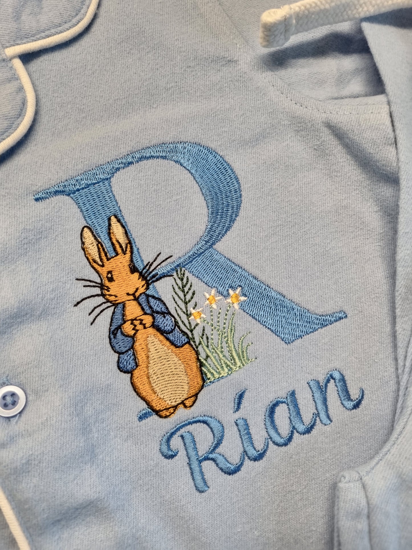 Easter Bunny - Long Sleeve Pyjama Set in Blue - Embroidery