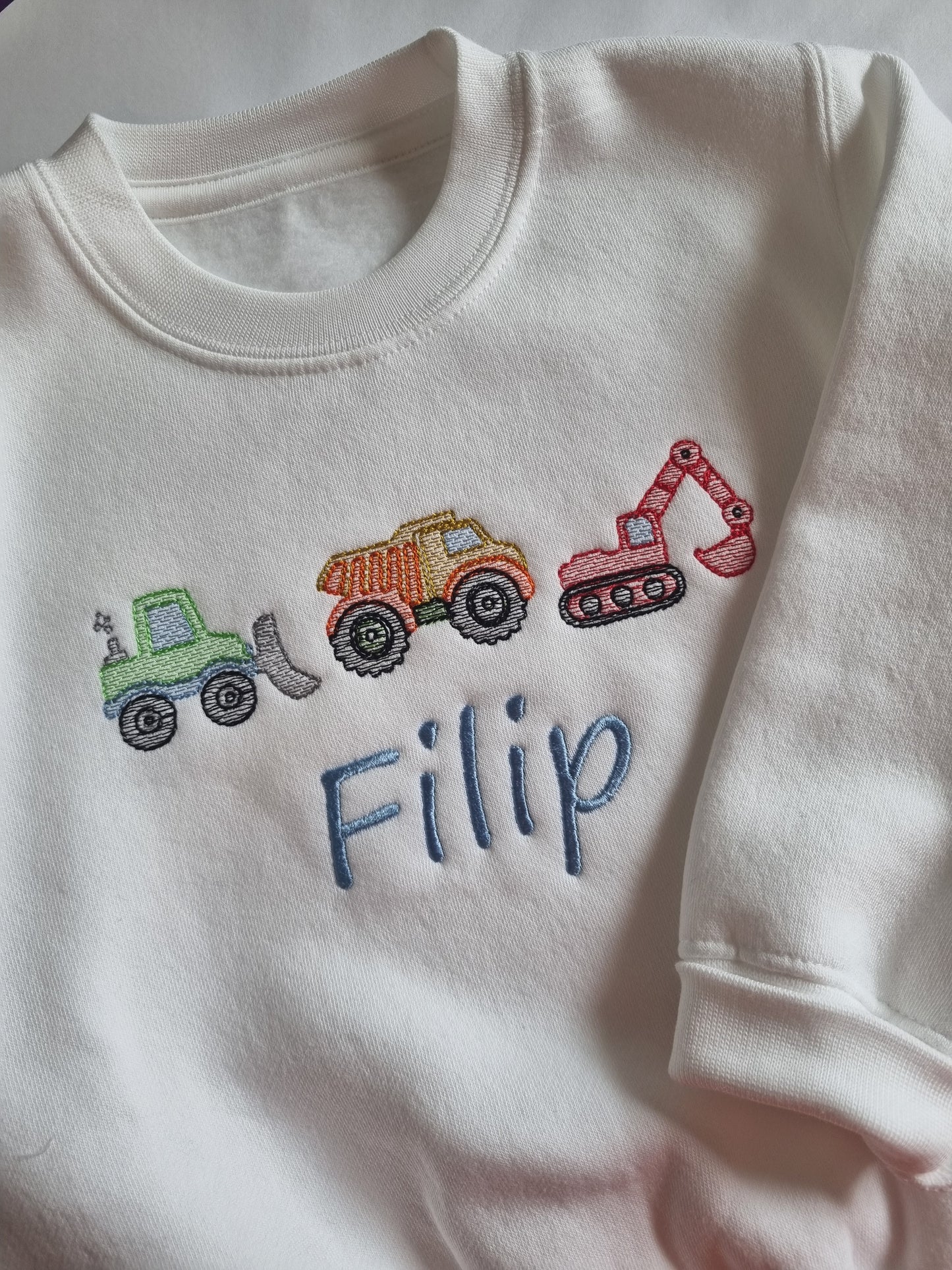 Children Personalised Trio of Diggers - Embroidery - All AGE