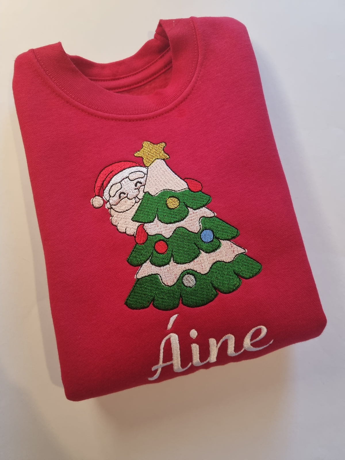 Dispatch In November - Christmas Sweatshirt - Santa Hiding behind the Christams tree - Embroidery