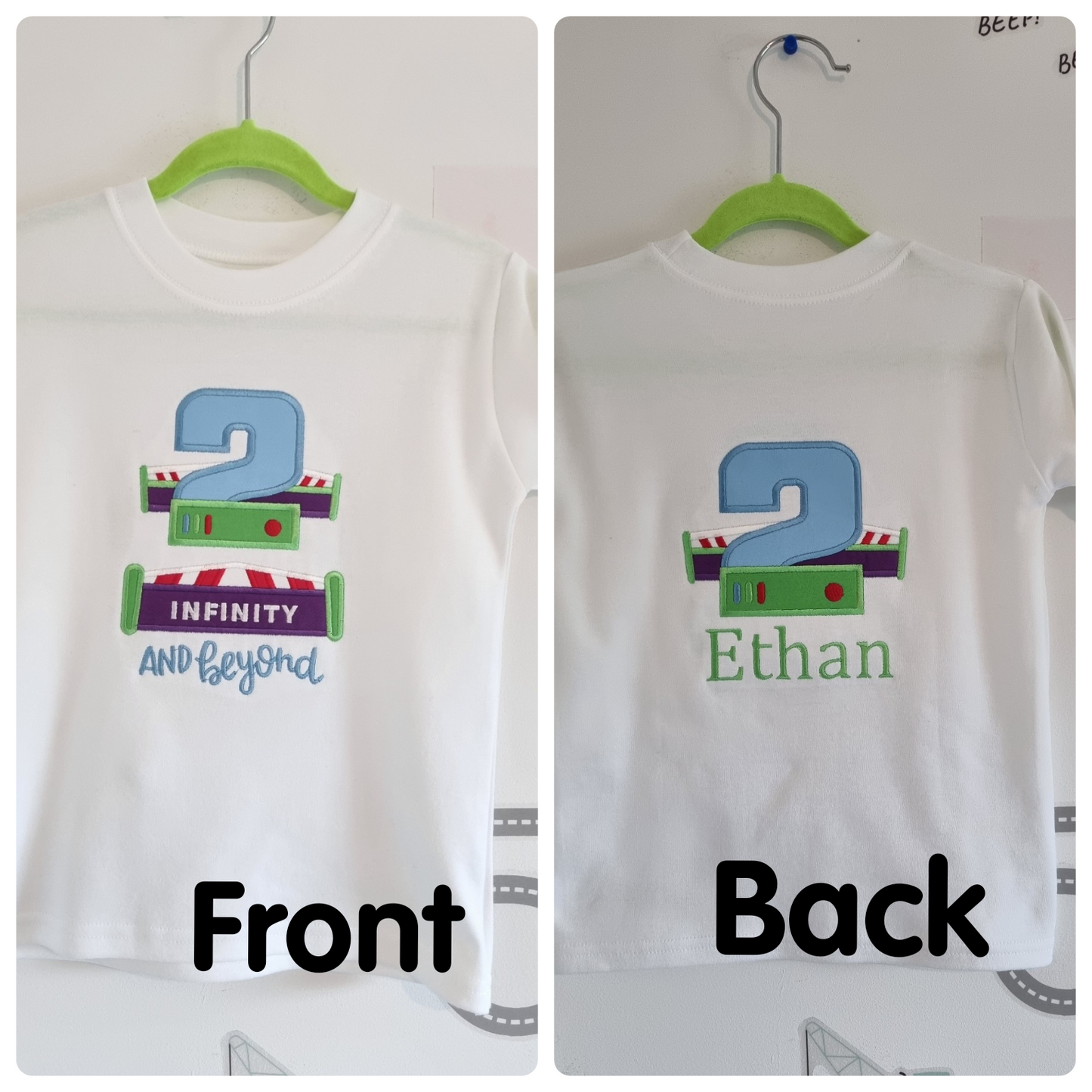 Two Infinity and Beyond - Children Personalised Birthday Tshirt or Sweatshirt- Embroidery