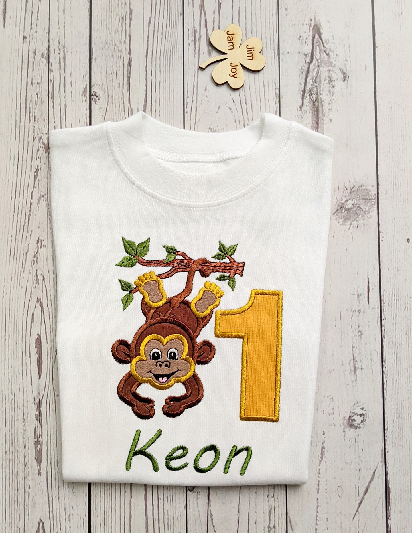 Children Birthday tshirt with hanging monkey