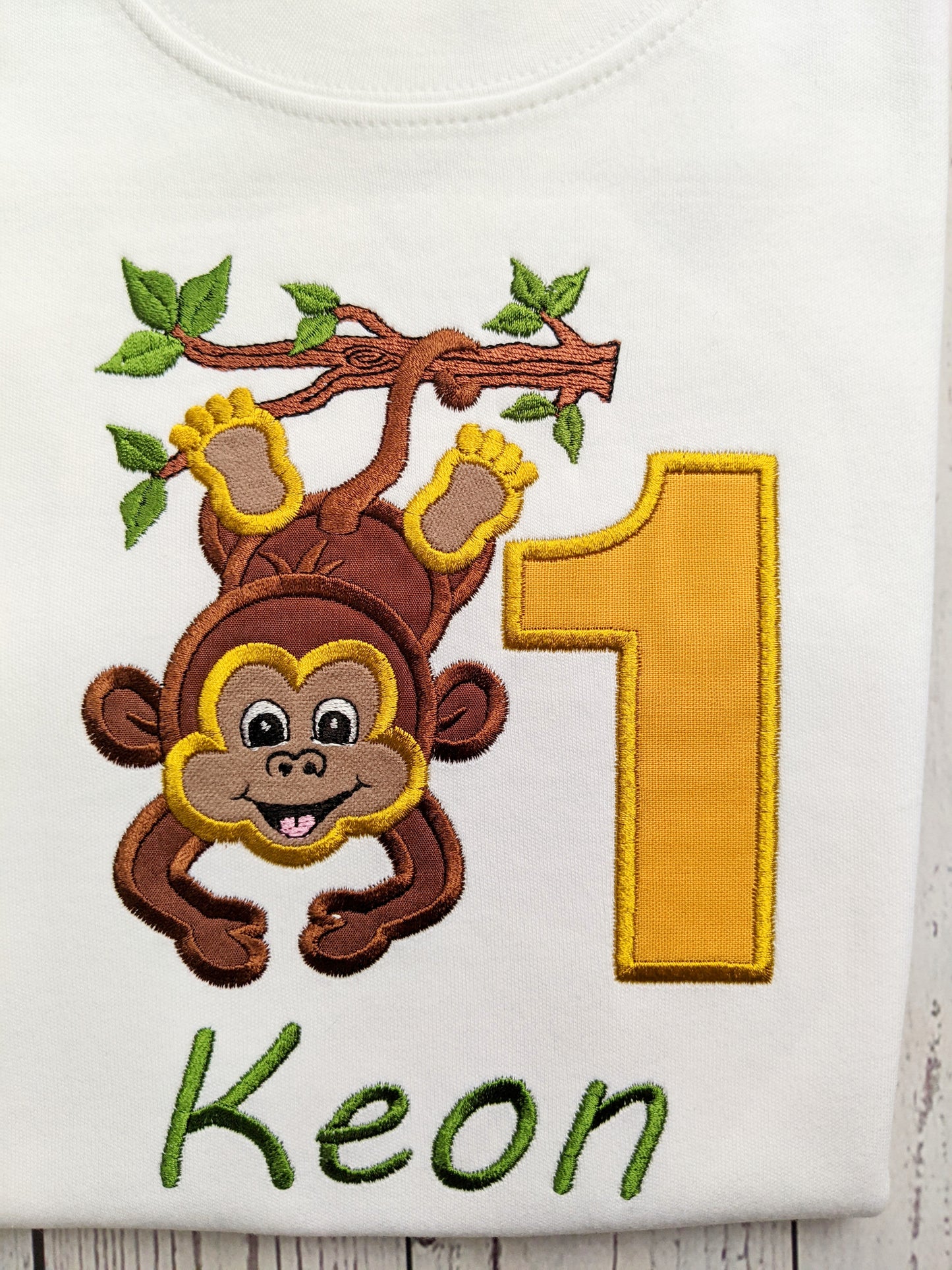 Children Birthday tshirt with hanging monkey