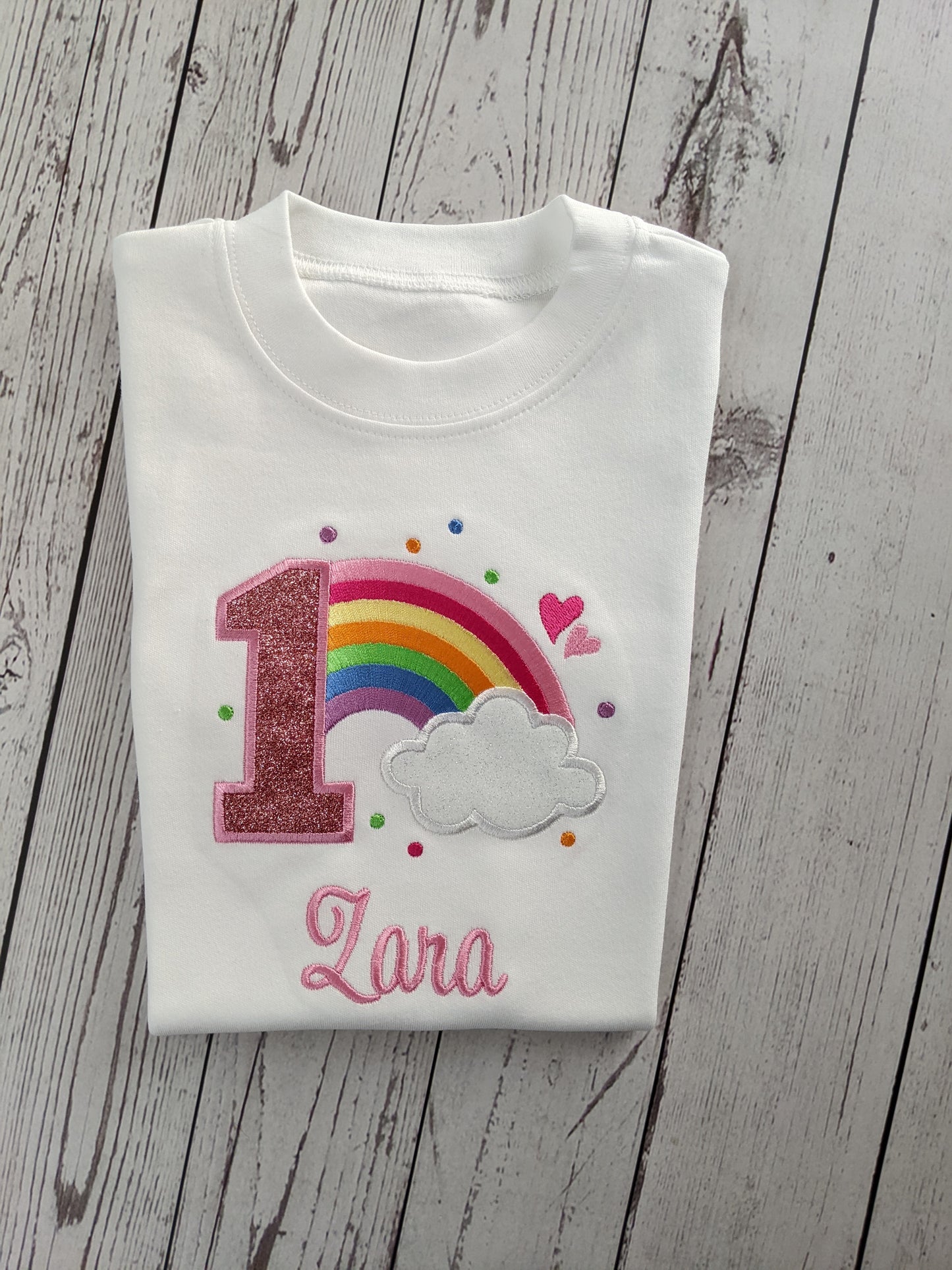 Personalised Rainbow Birthday tshirt with cloud
