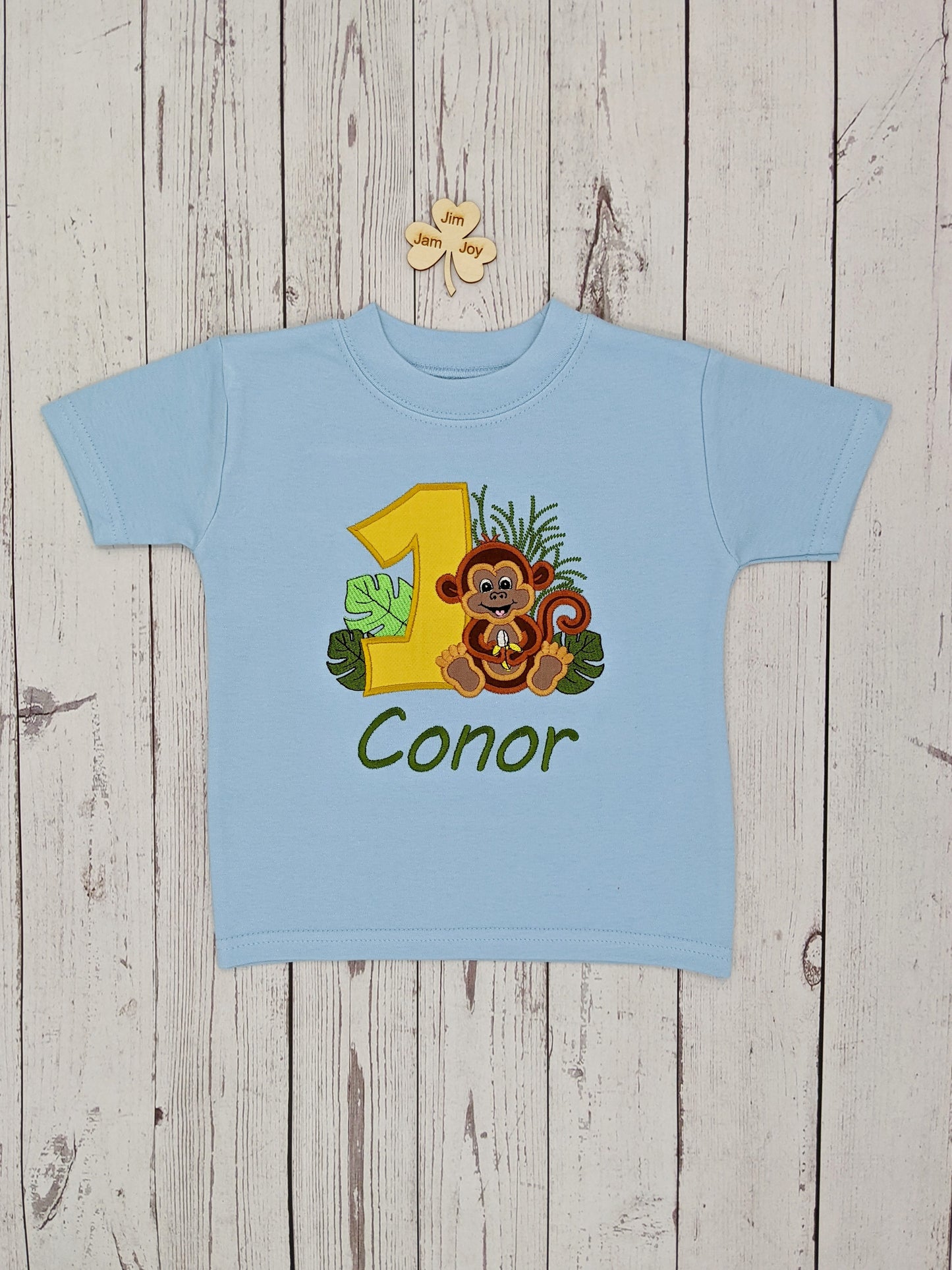 Children Personalised 1st Birthday Tshirt with Cheeky Monkey - Embroidery