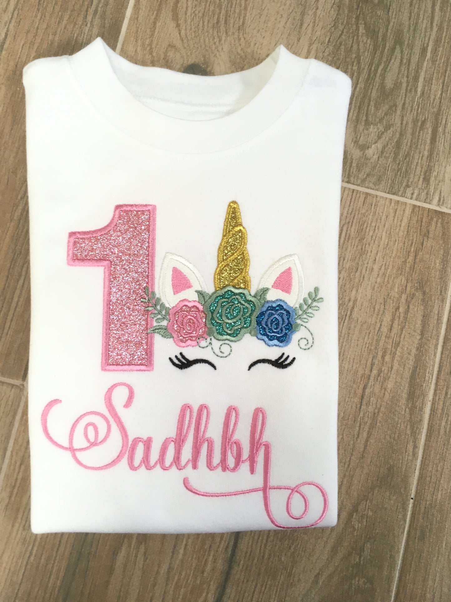 Children Personalised Birthday Tshirt with Unicorn - Embroidery