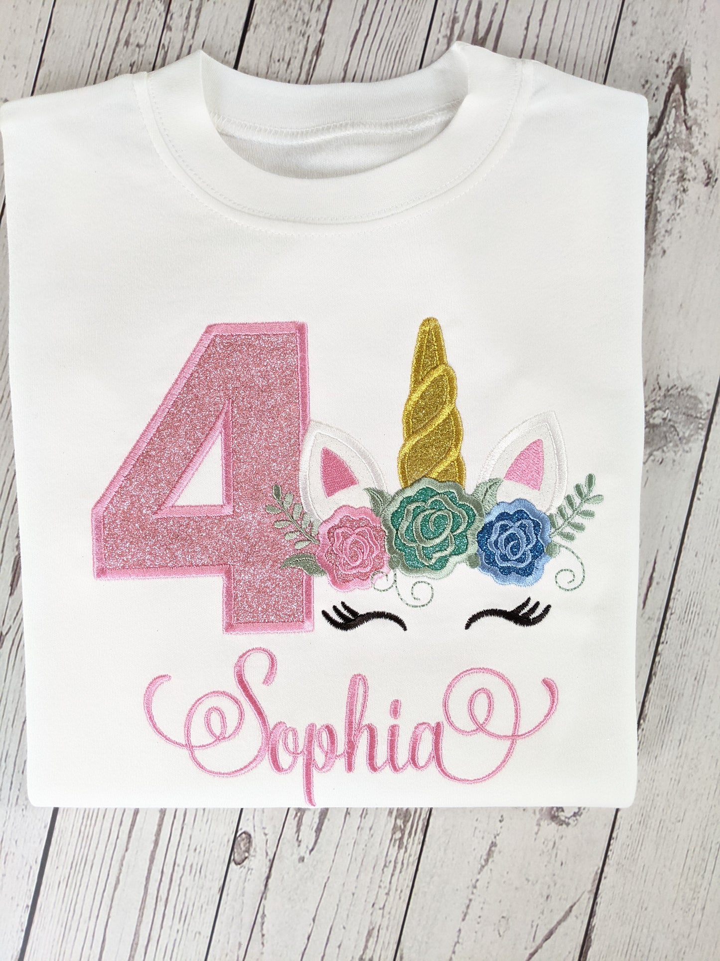 Children Personalised Birthday Tshirt with Unicorn - Embroidery