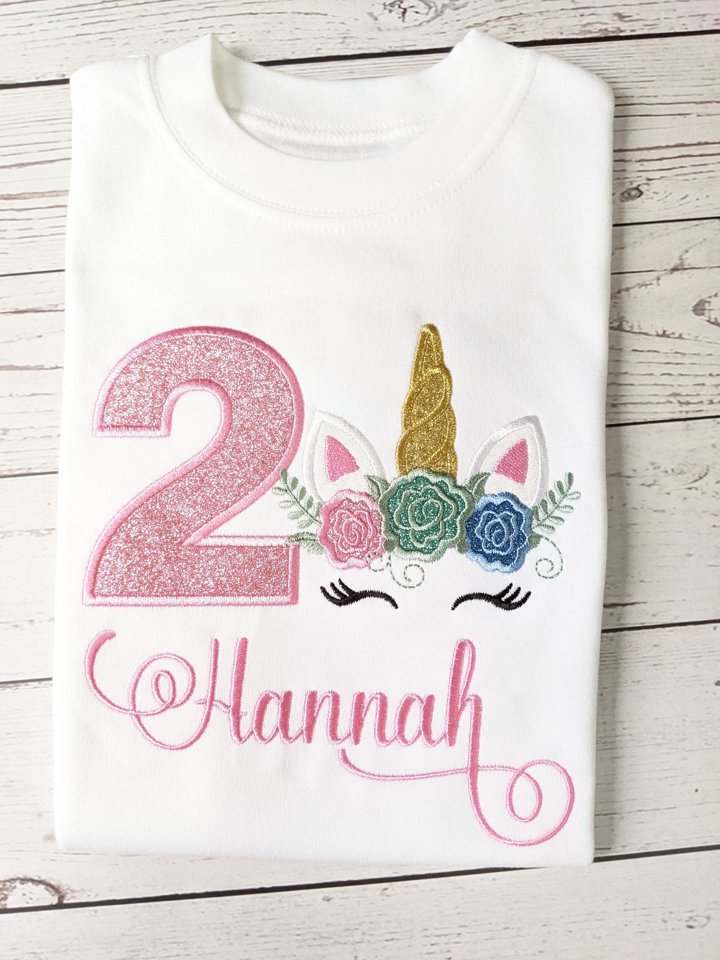 Children Personalised Birthday Tshirt with Unicorn - Embroidery