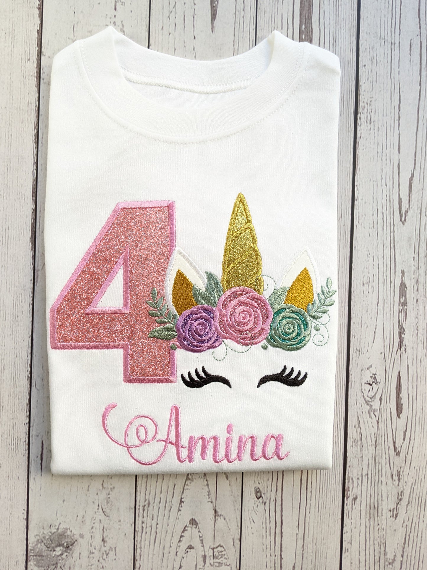 Children Personalised Birthday Tshirt with Unicorn - Embroidery